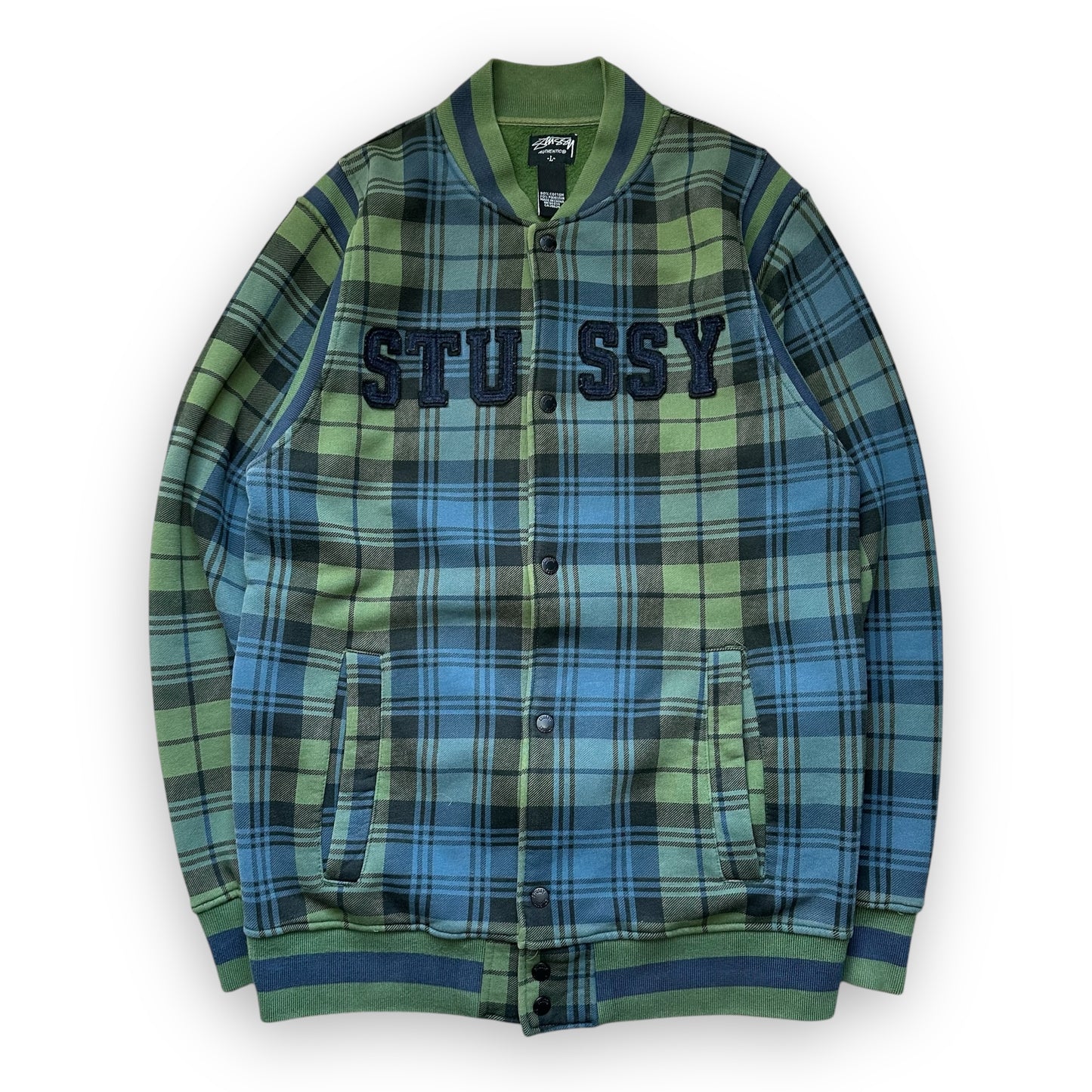 Jacket Stussy Varsity Tartan Blue Green vintage (L)