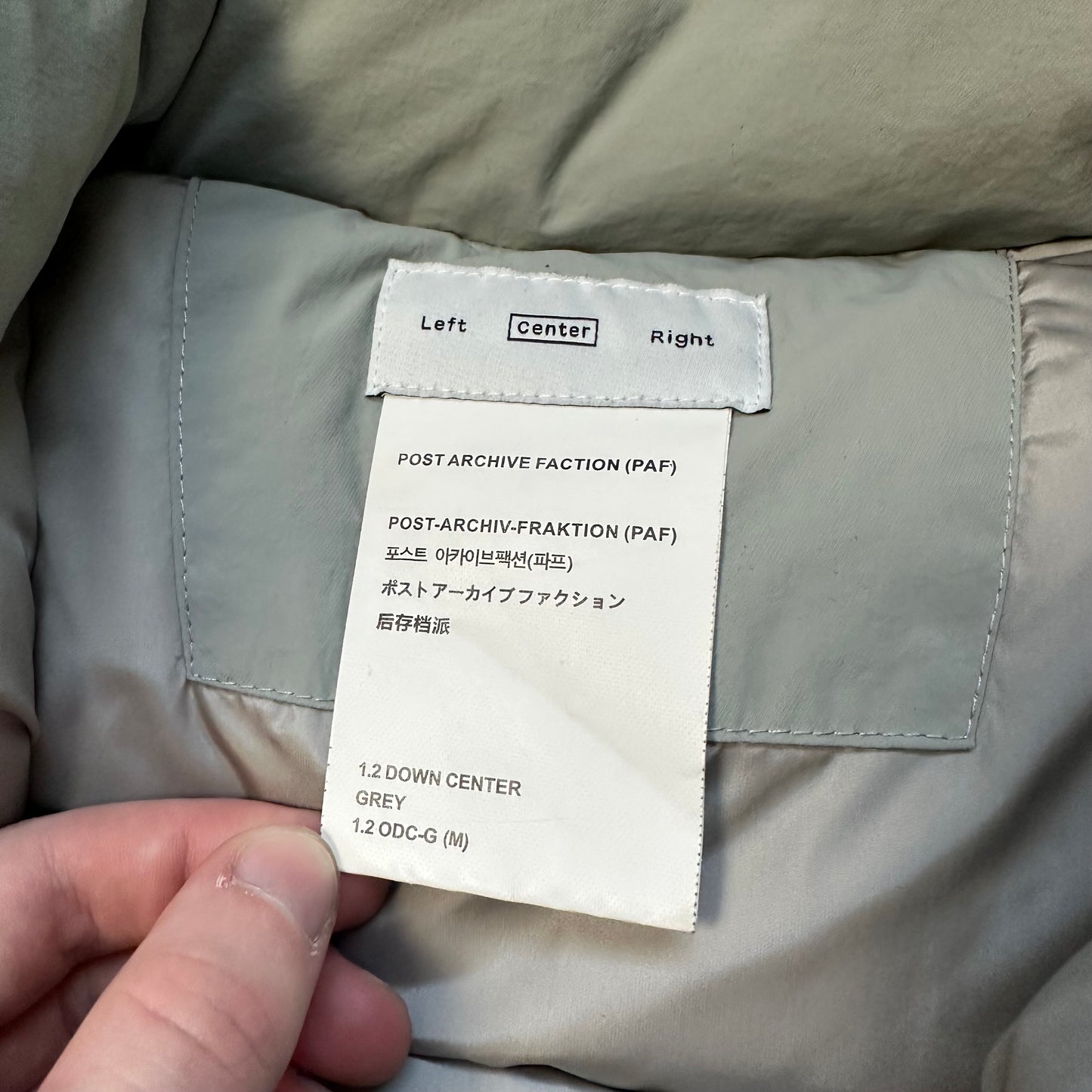 Puffer Jacket PAF (Post Archive Faction) 1.2 Down Center Grey (M)