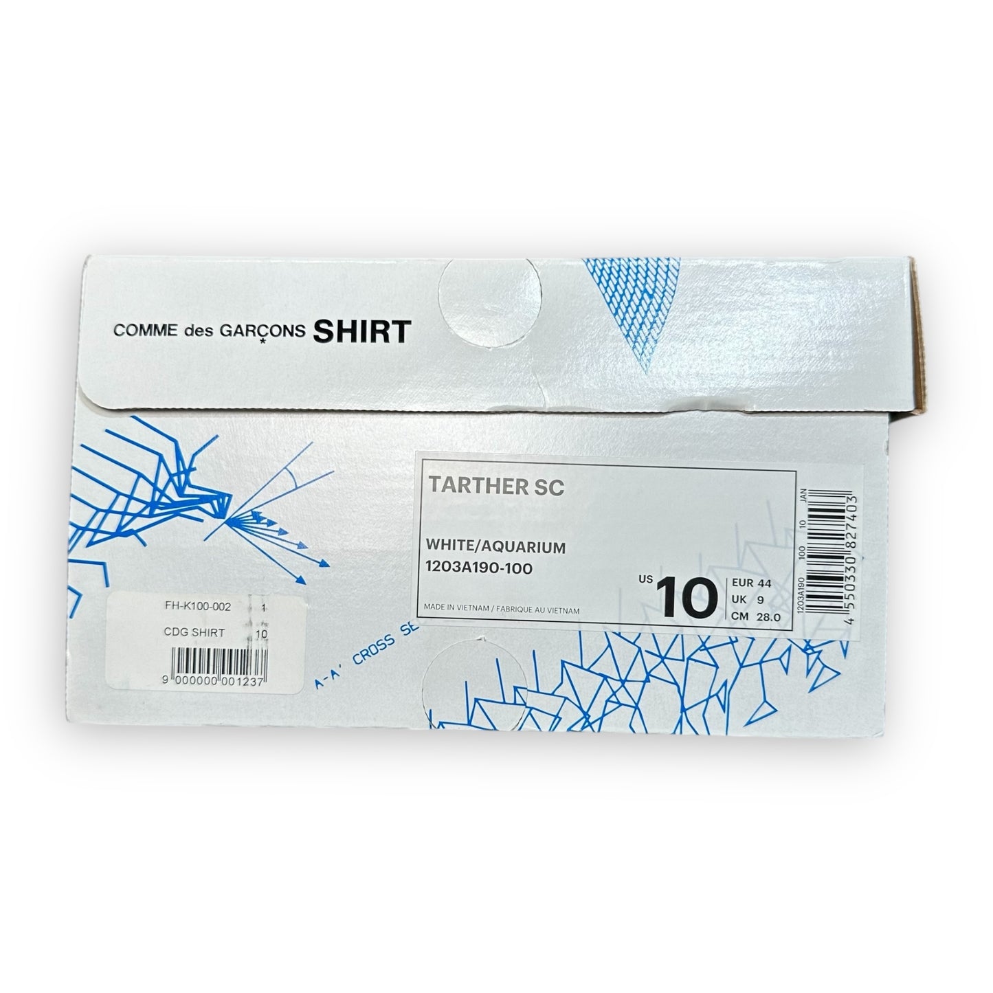 EU44 - US10 - UK9 • ASICS Tarther Comme des Garcons Shirt Pack White Blue
