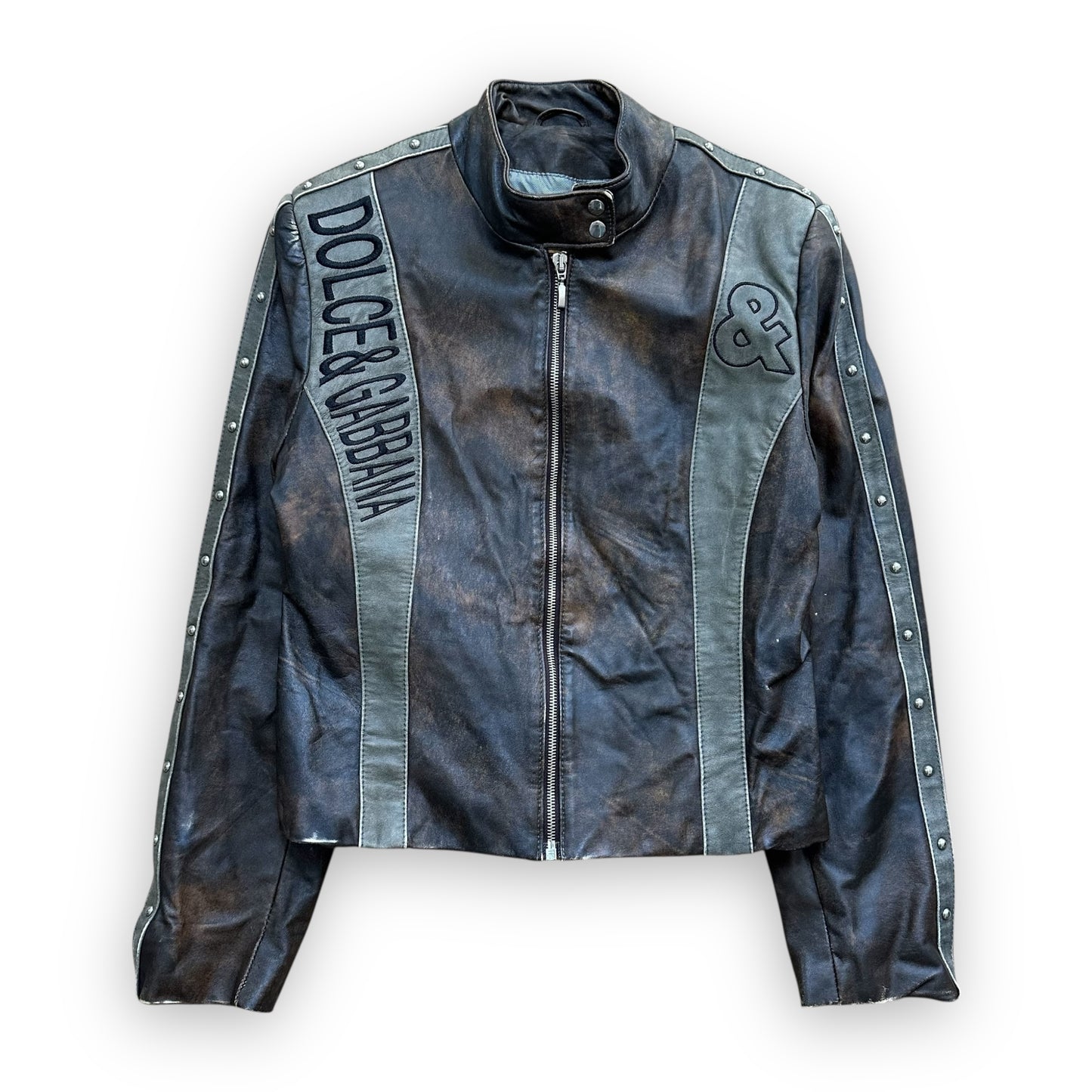 Jacket Dolce & Gabbana Leather Original Lamb Brown Metallic vintage (S)