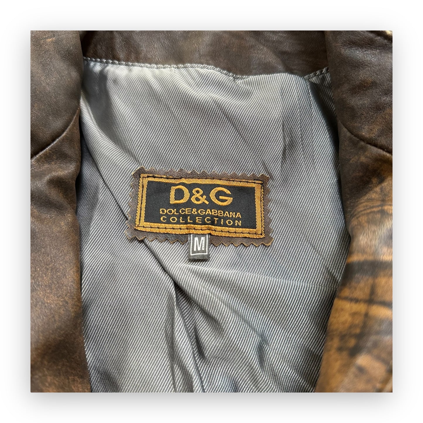 Jacket Dolce & Gabbana Leather Original Lamb Brown Metallic vintage (S)