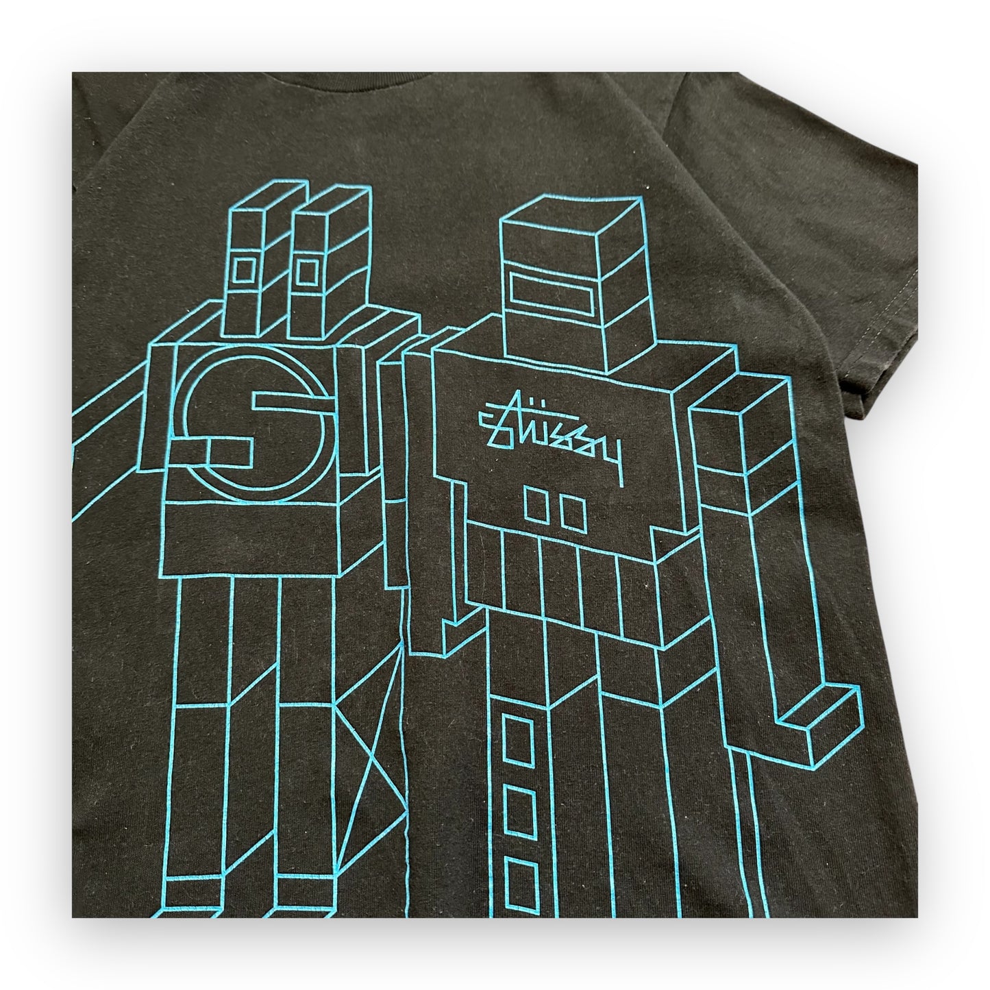 Tee Stussy Robot Black Blue vintage (S)