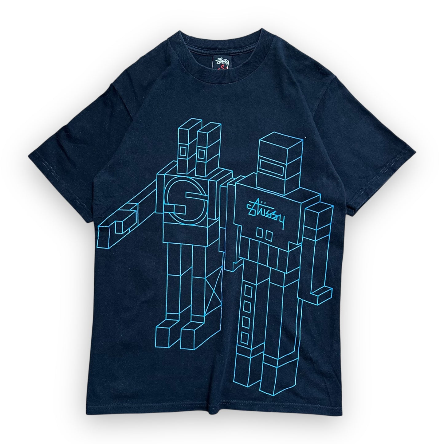Tee Stussy Robot Black Blue vintage (S)