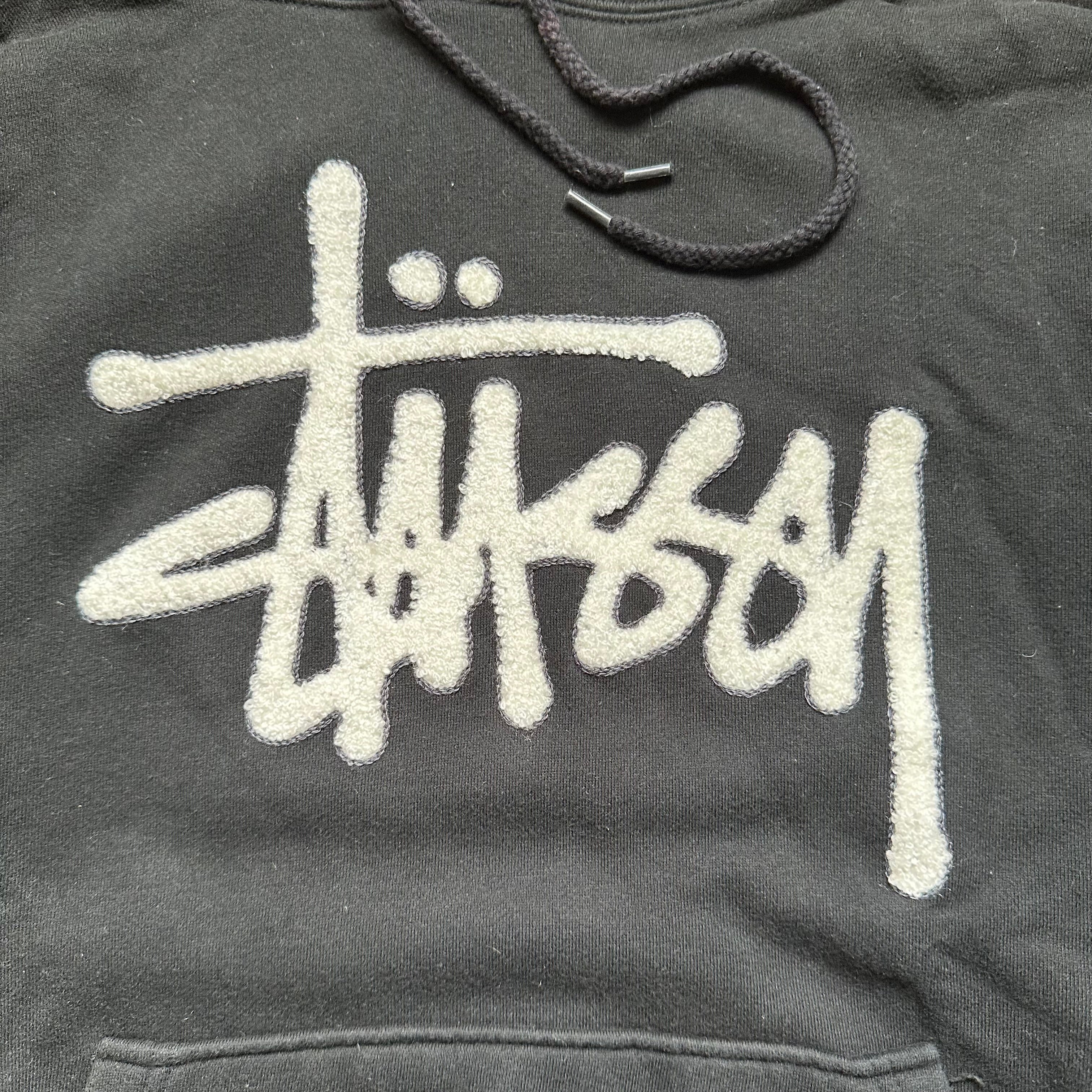 Stussy International Chenille Black Hoodie Sweatshirt (S)