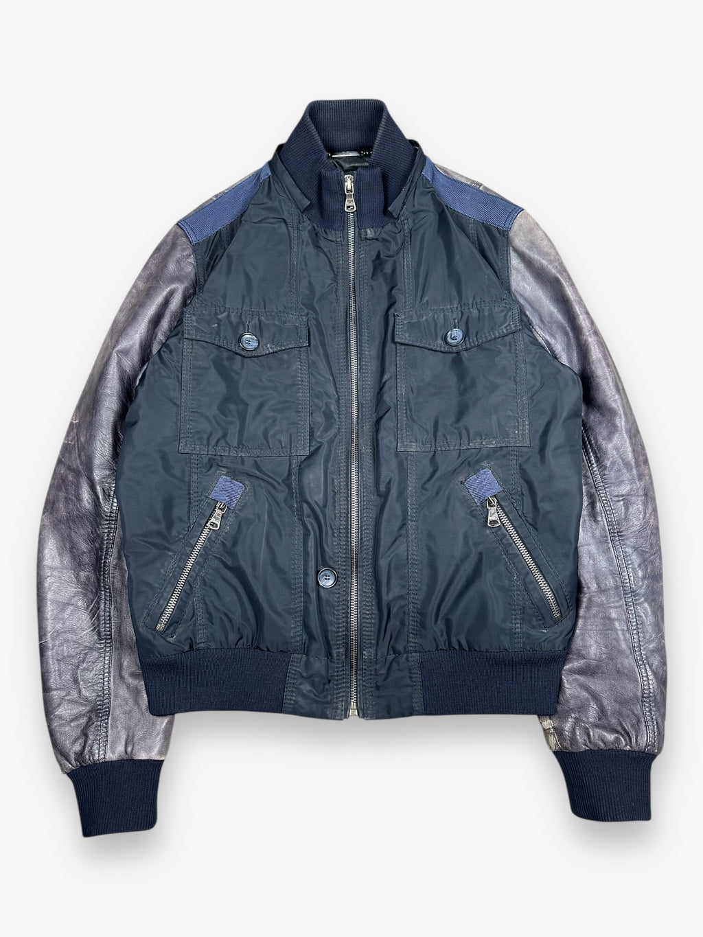 Jacket Leather Hybrid Nylon Dolce & Gabbana Black Navy