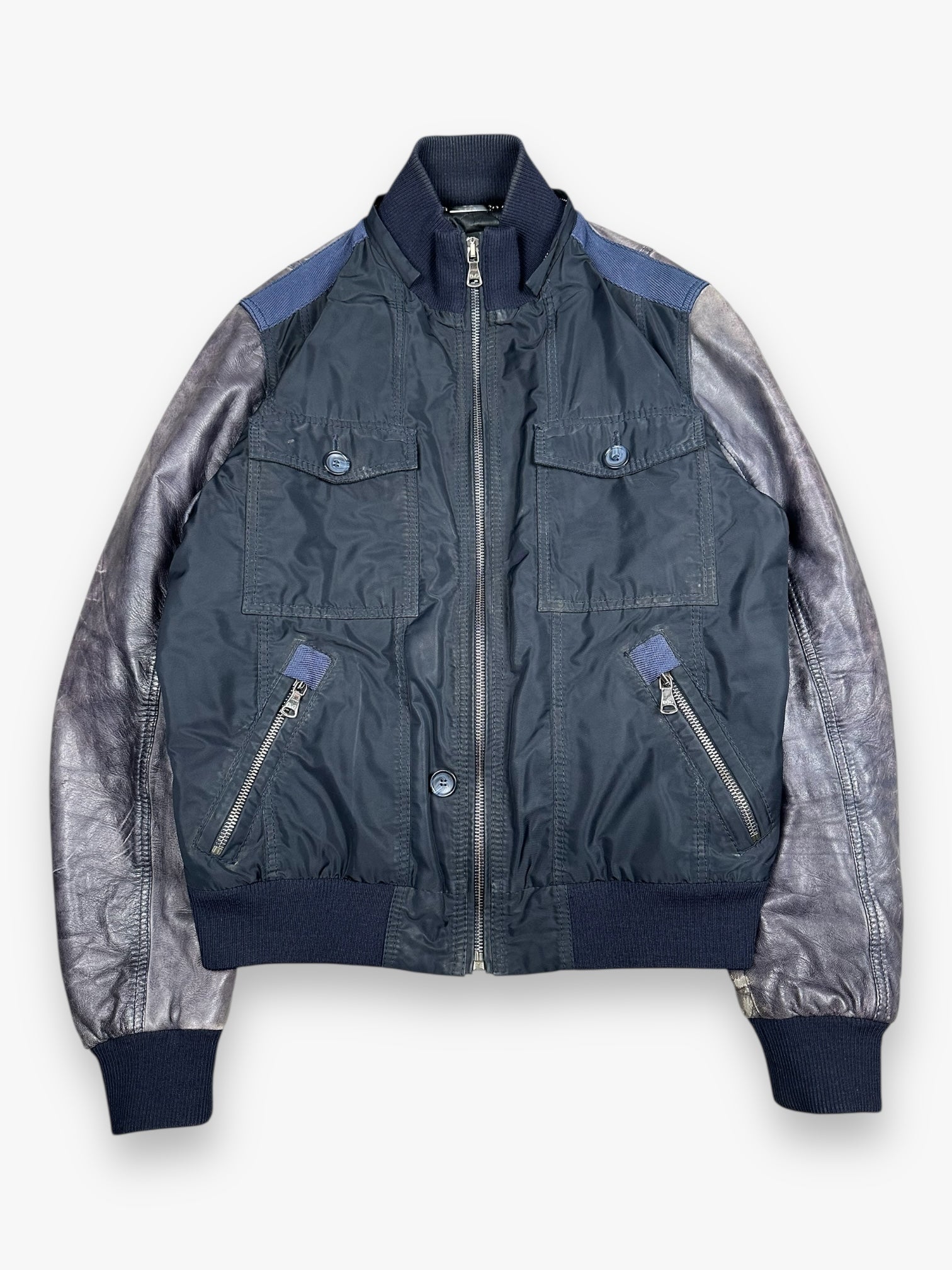 Jacket Leather Hybrid Nylon Dolce & Gabbana Black Navy