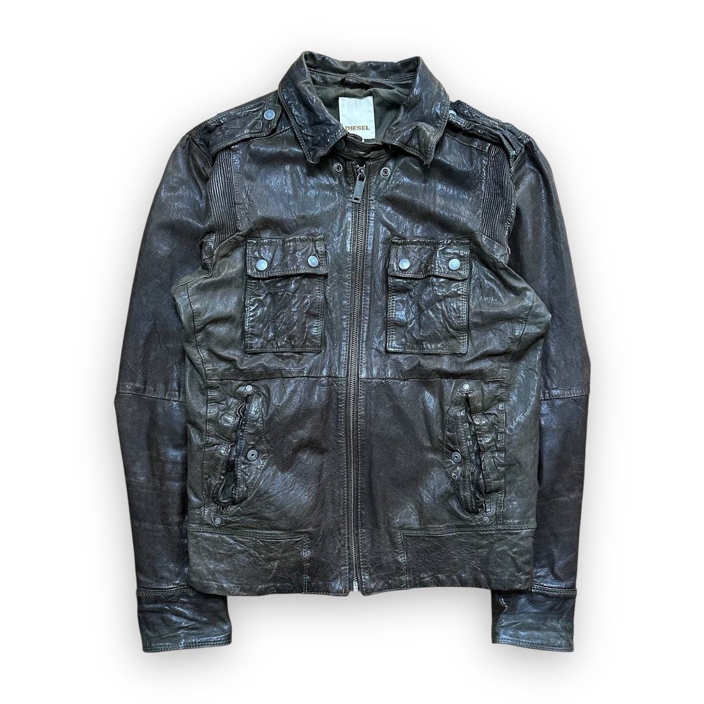 Jacket Diesel Leather Multi Pocket Brown vintage (L)