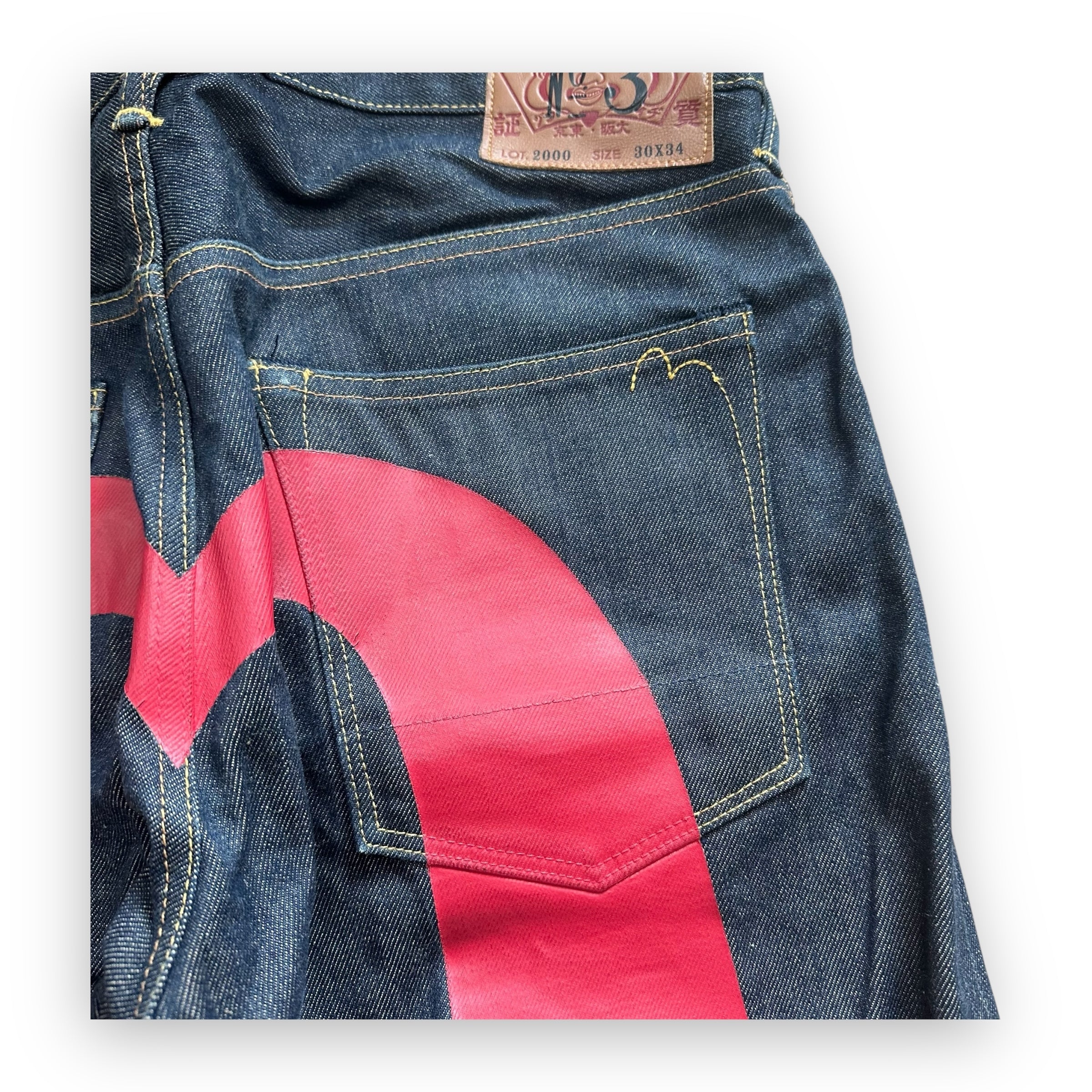 Jeans Evisu Daicock Embroidery Lot 2000 Red/White