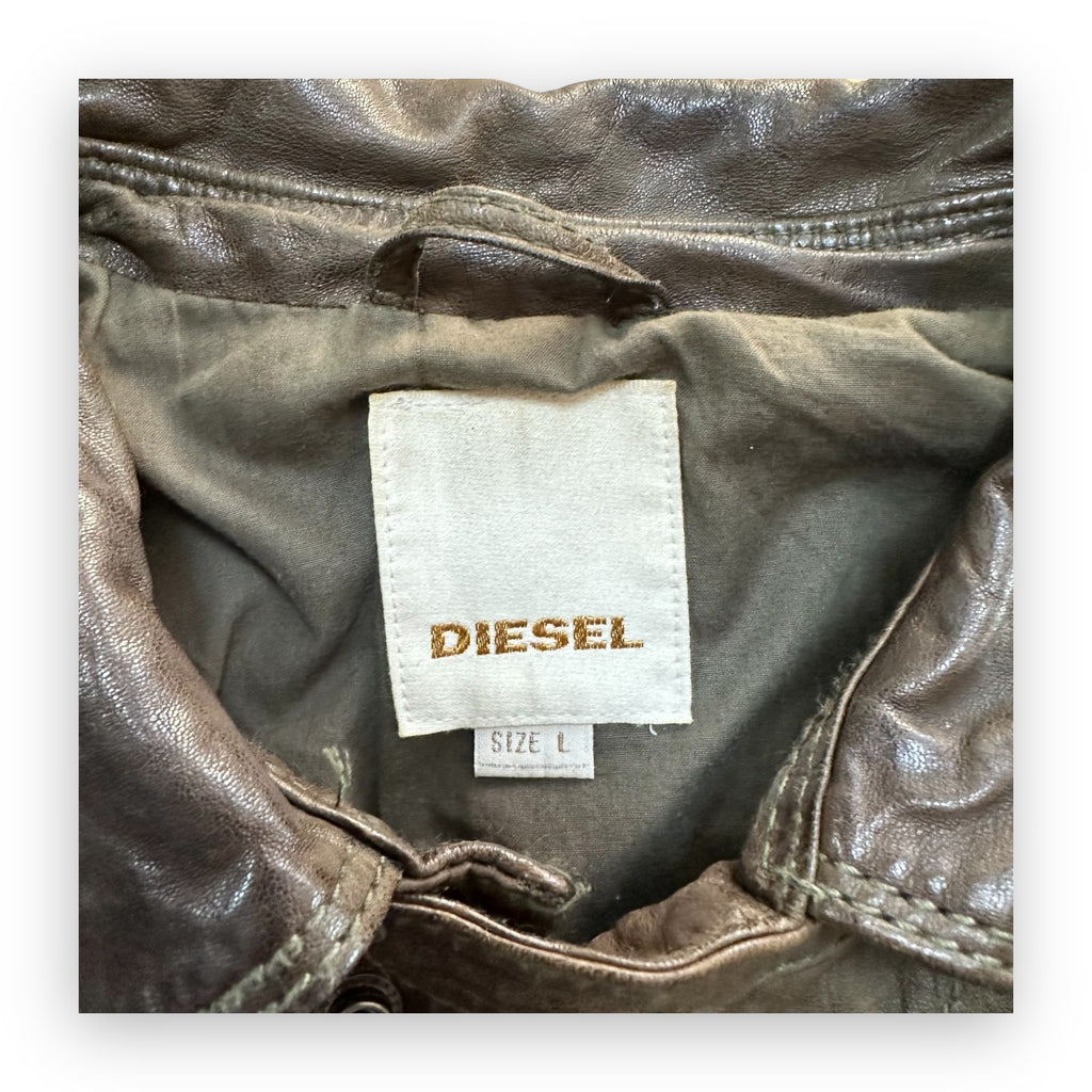 Jacket Diesel Leather Multi Pocket Brown vintage