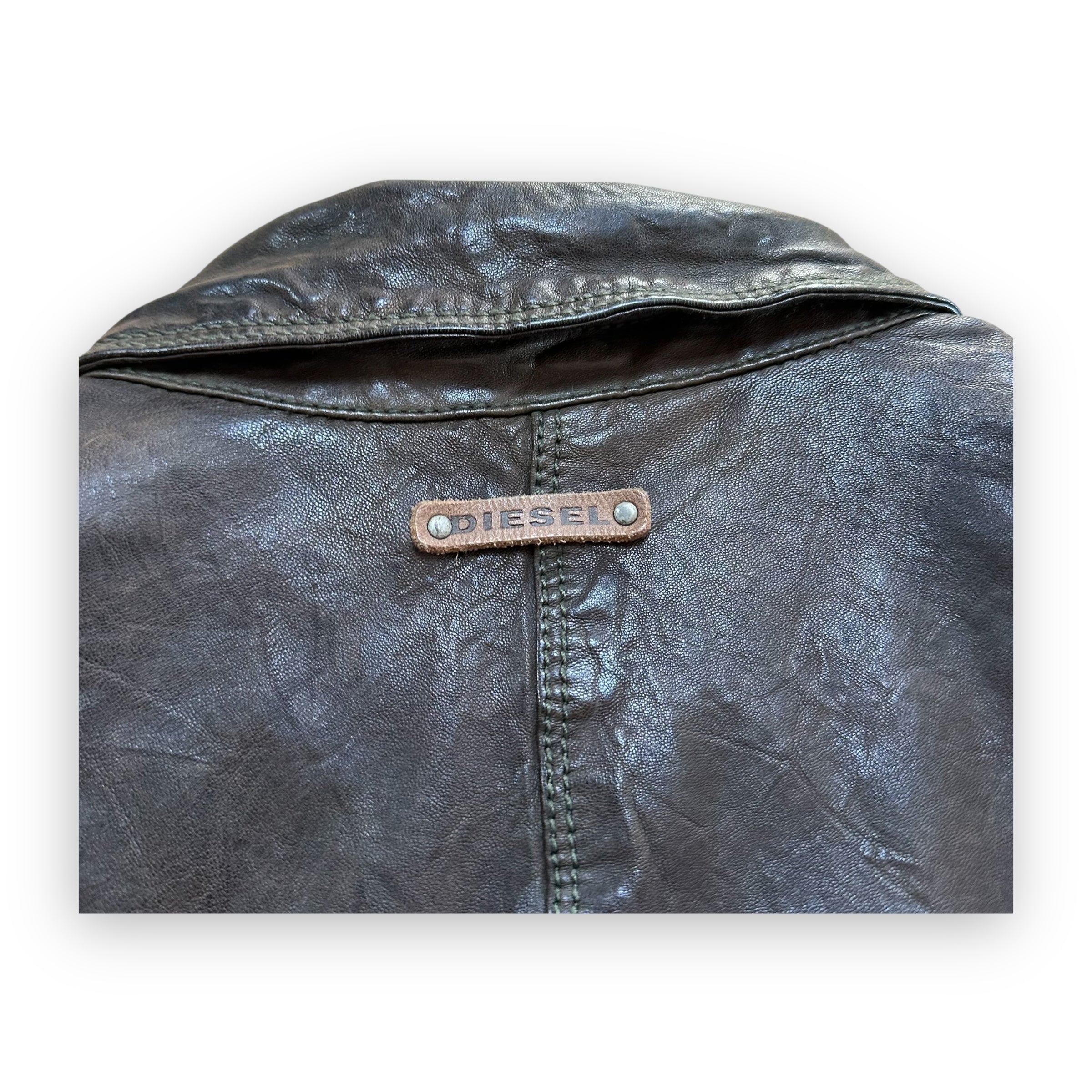Jacket Diesel Leather Multi Pocket Brown vintage