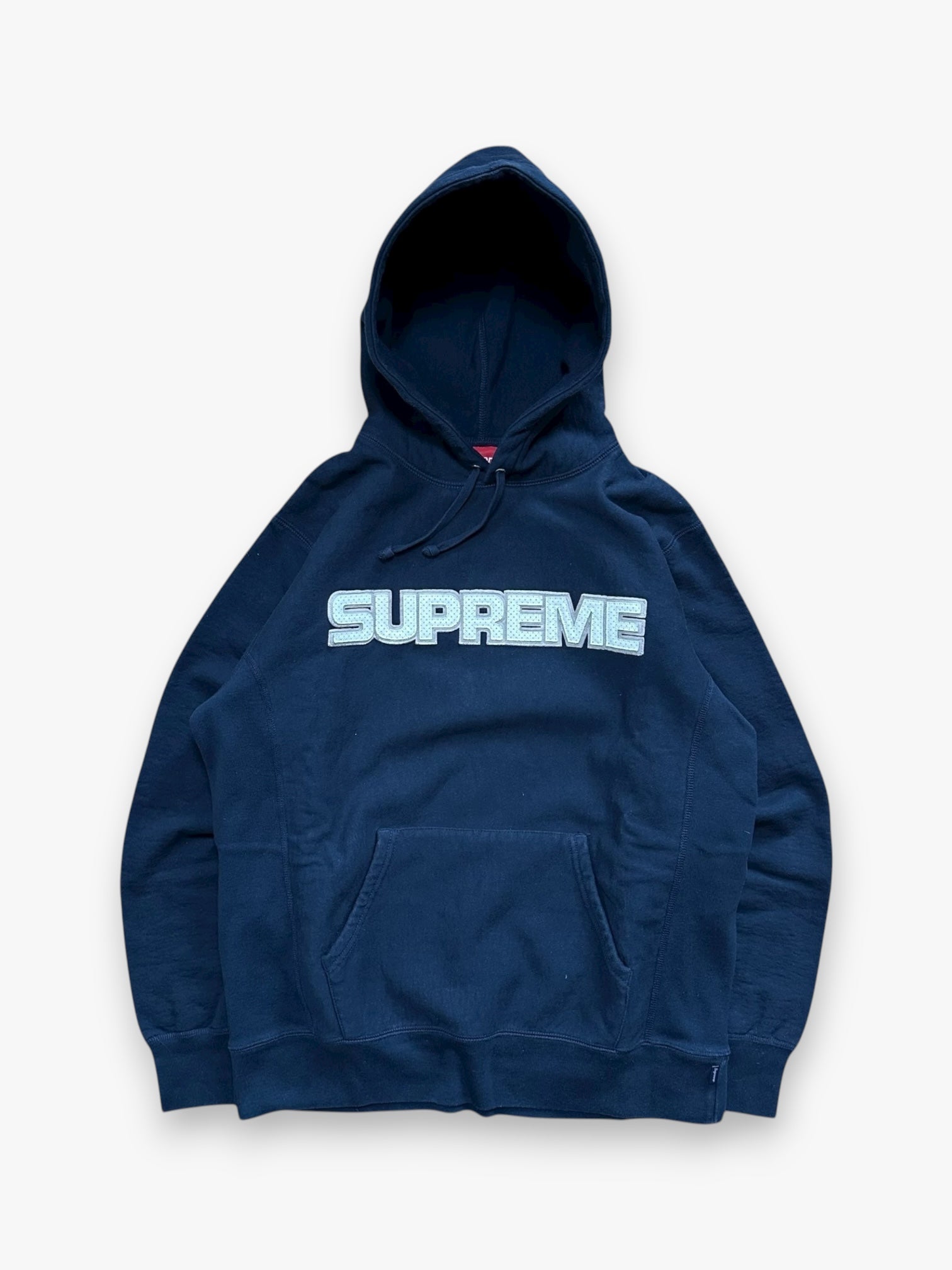 Sweatshirt Hoodie Supreme Perforated Leather Navy FW18