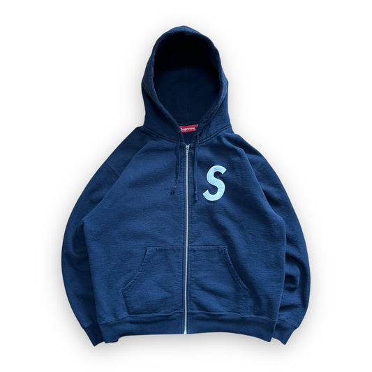 Sweatshirt Hoodie Zip Supreme S Logo Navy FW24 (M)
