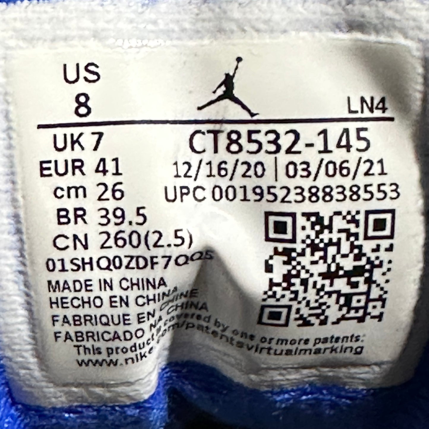 EU41 - US8 - UK7 • Jordan 3 Retro Racer Blue