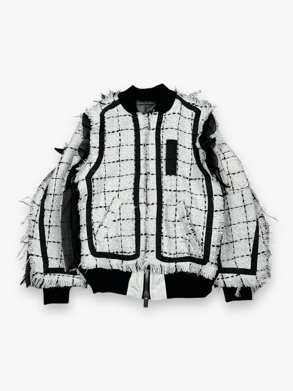 Sacai Bomber Tweed Jacket White Black SS18