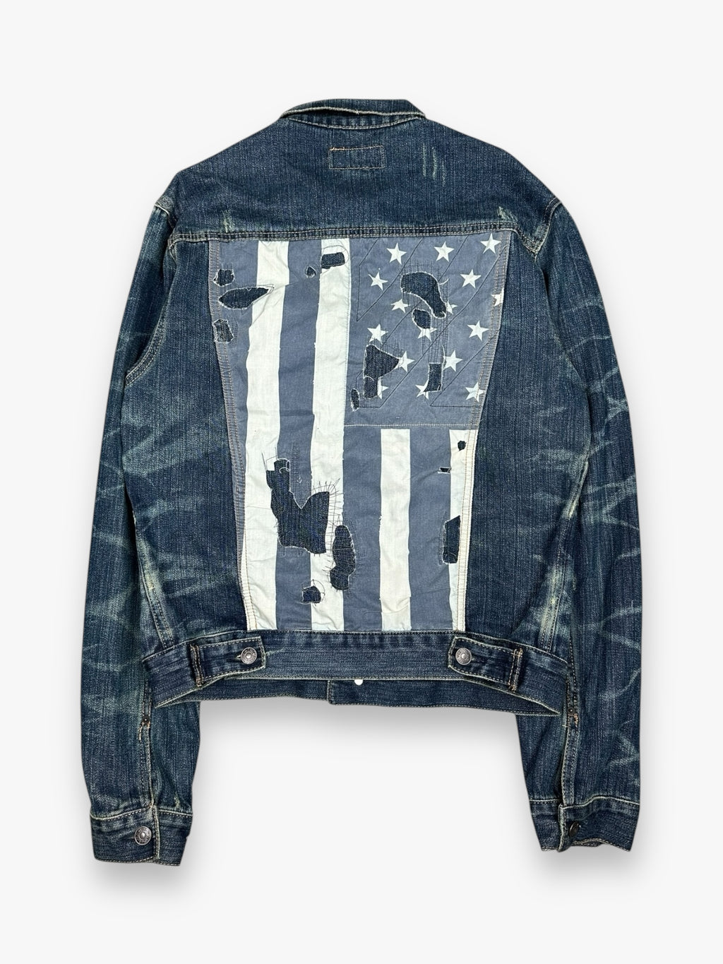 Ralph Lauren Denim &amp; Supply Destroy USA Flag Denim Jacket Blue