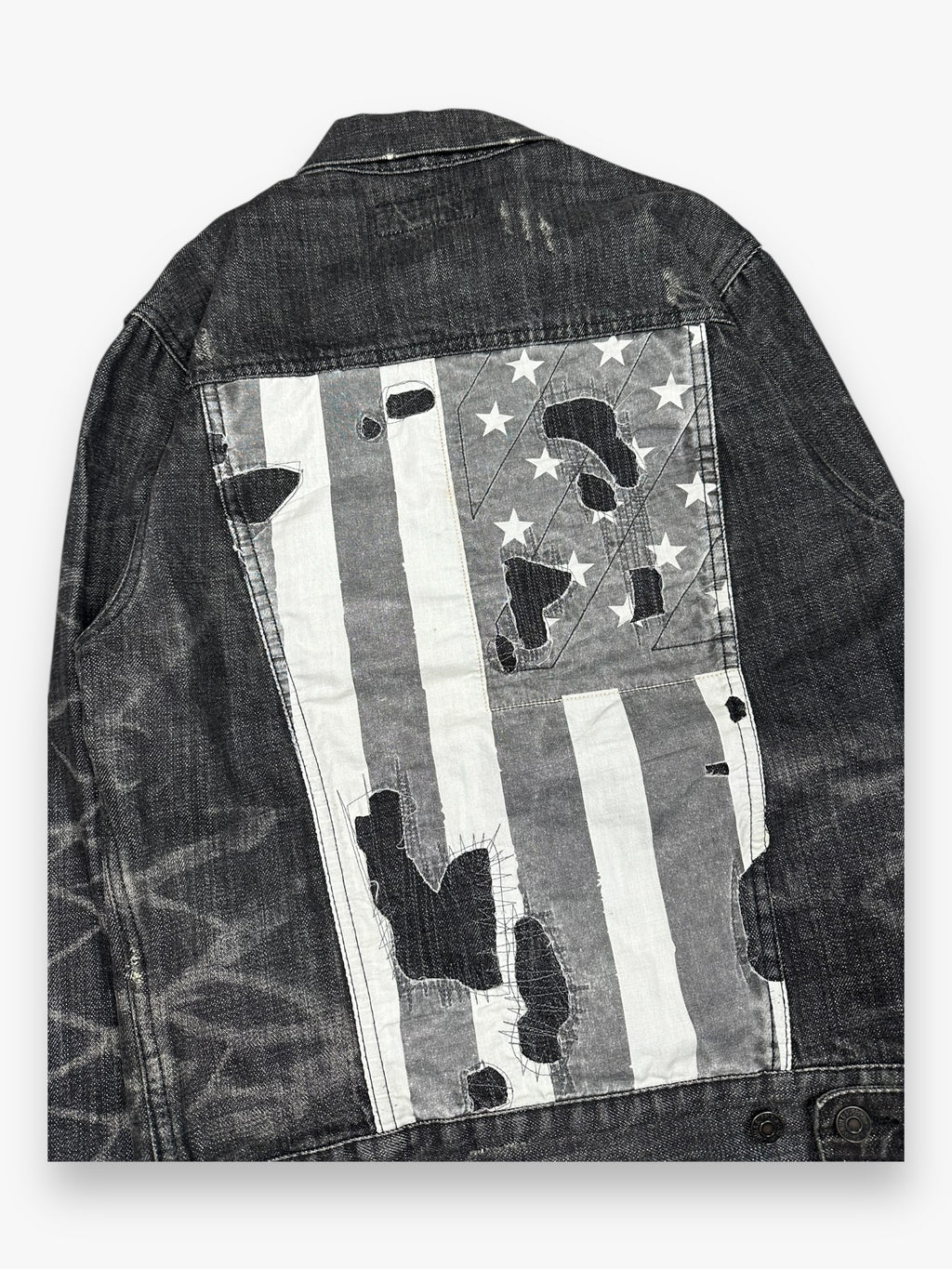 Ralph Lauren Denim & Supply Destroy USA Flag Denim Jacket Dark Grey