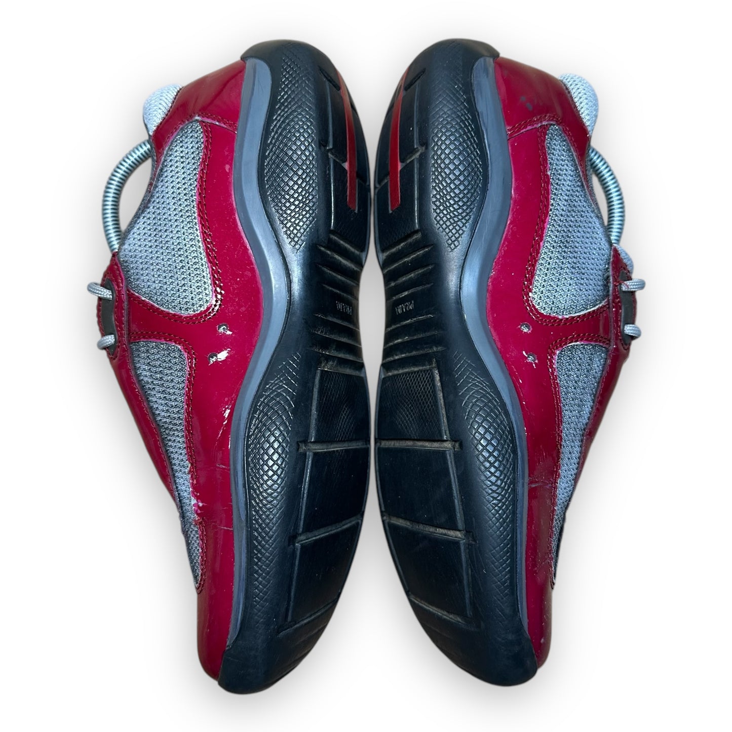 EU38.5 - US6 - UK5.5 • vintage Prada America’s Cup Red Patent Grey