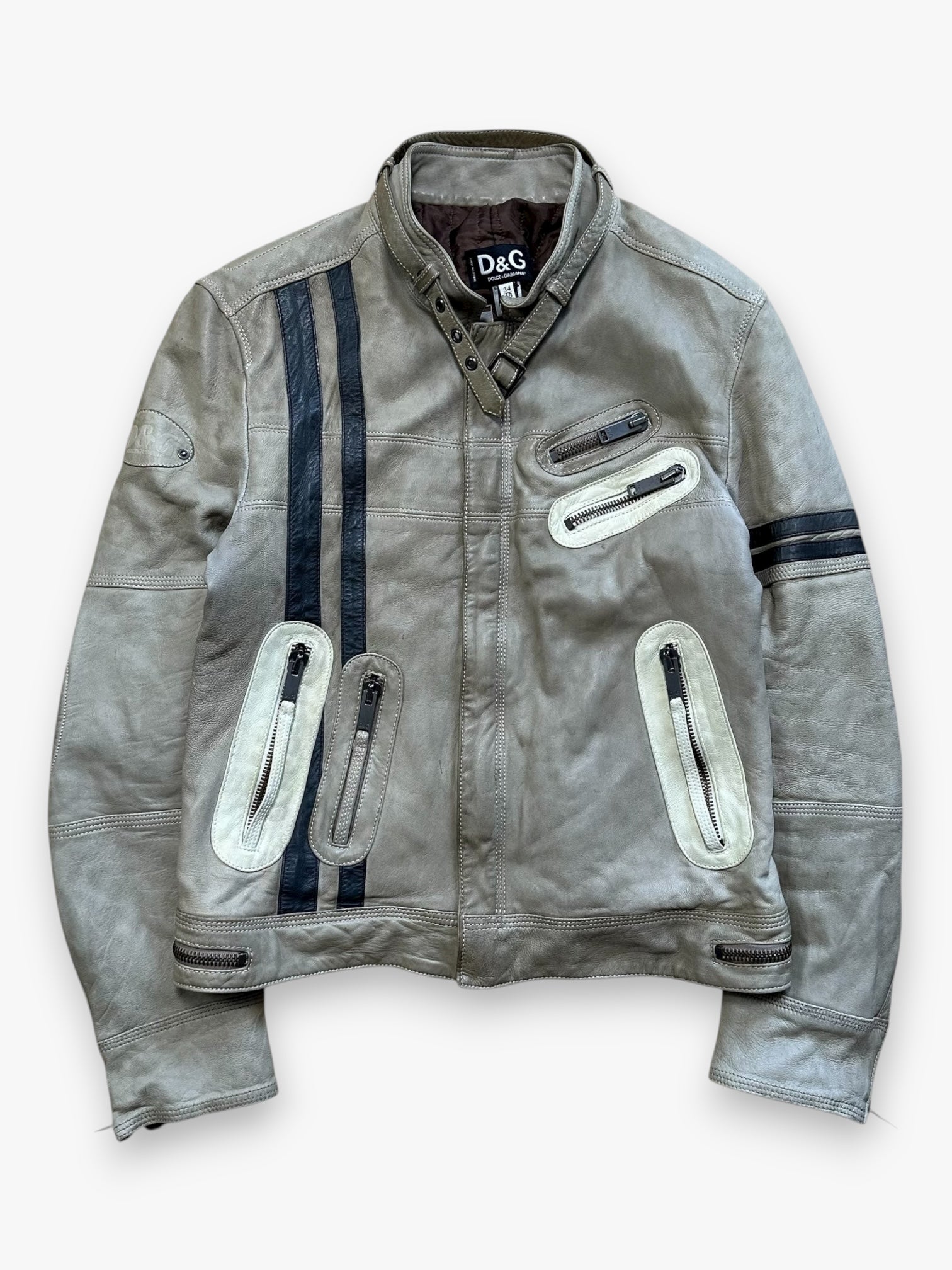 Jacket Dolce & Gabbana Leather Astro Biker Cafe Cream FW04