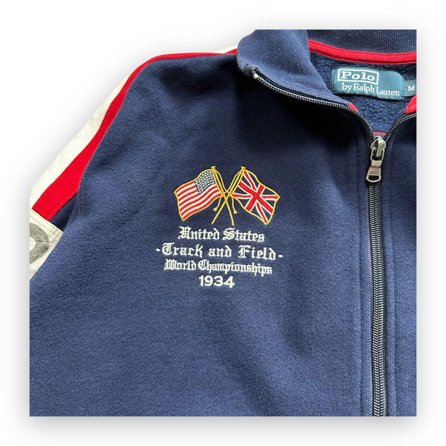 Sweatshirt Zip Ralph Lauren USA Navy Red vintage (M)