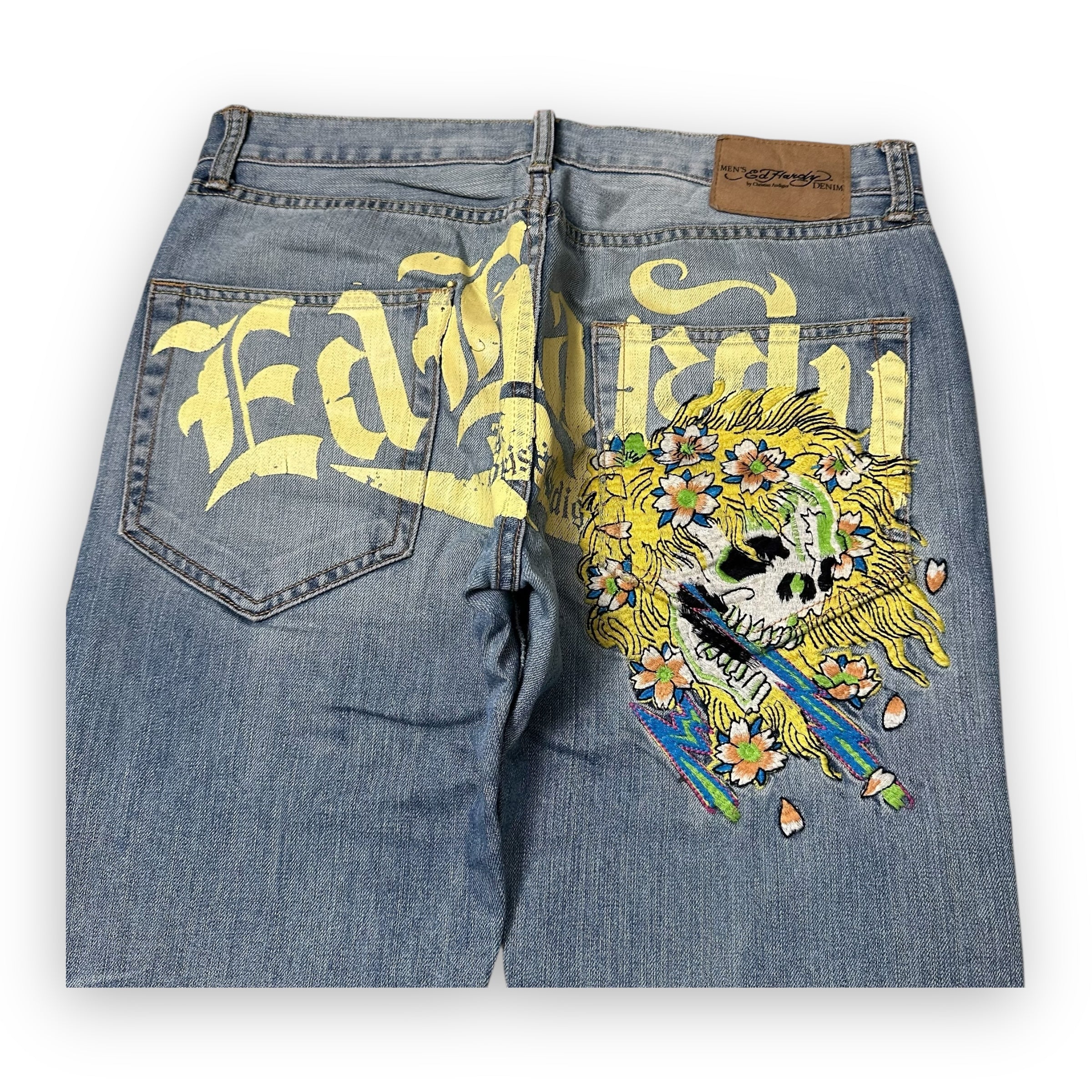 Jeans Ed Hardy Skull Yellow Embroidery