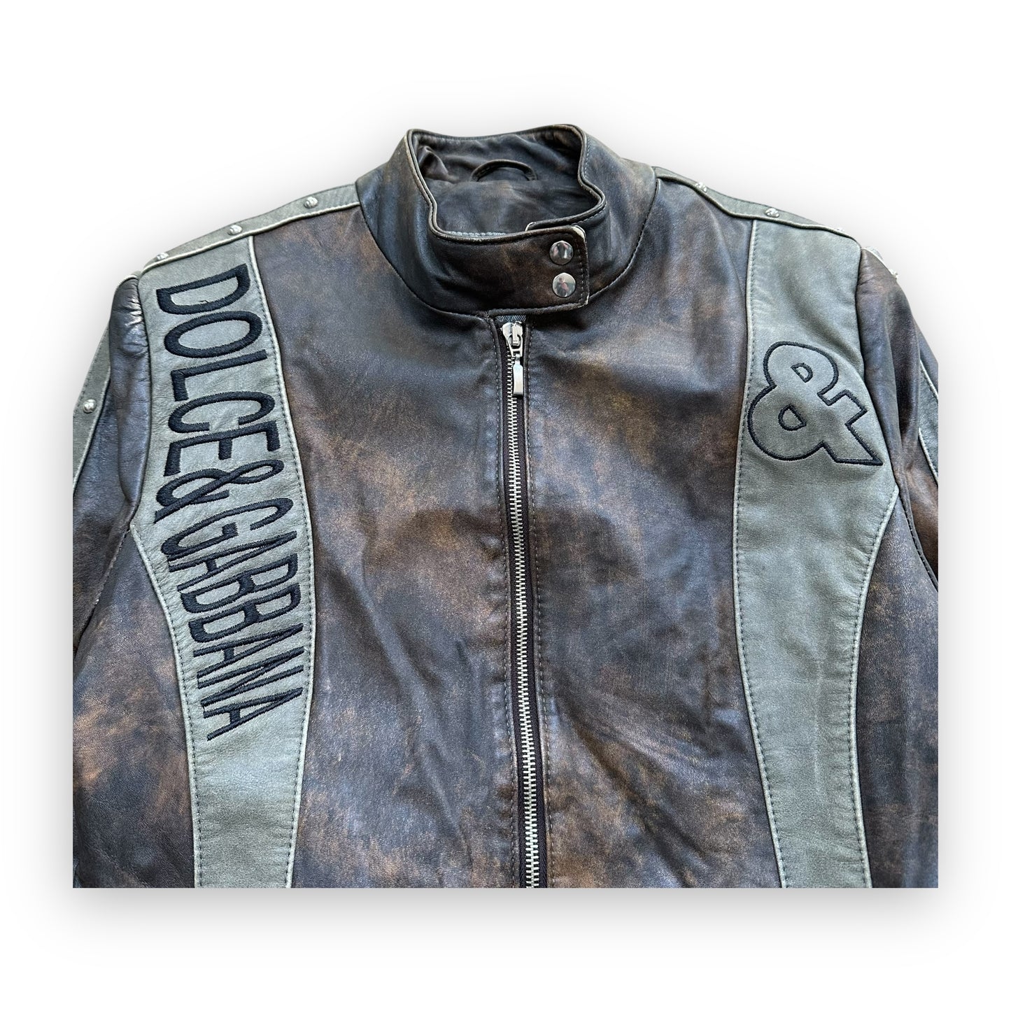 Jacket Dolce & Gabbana Leather Original Lamb Brown Metallic vintage (S)