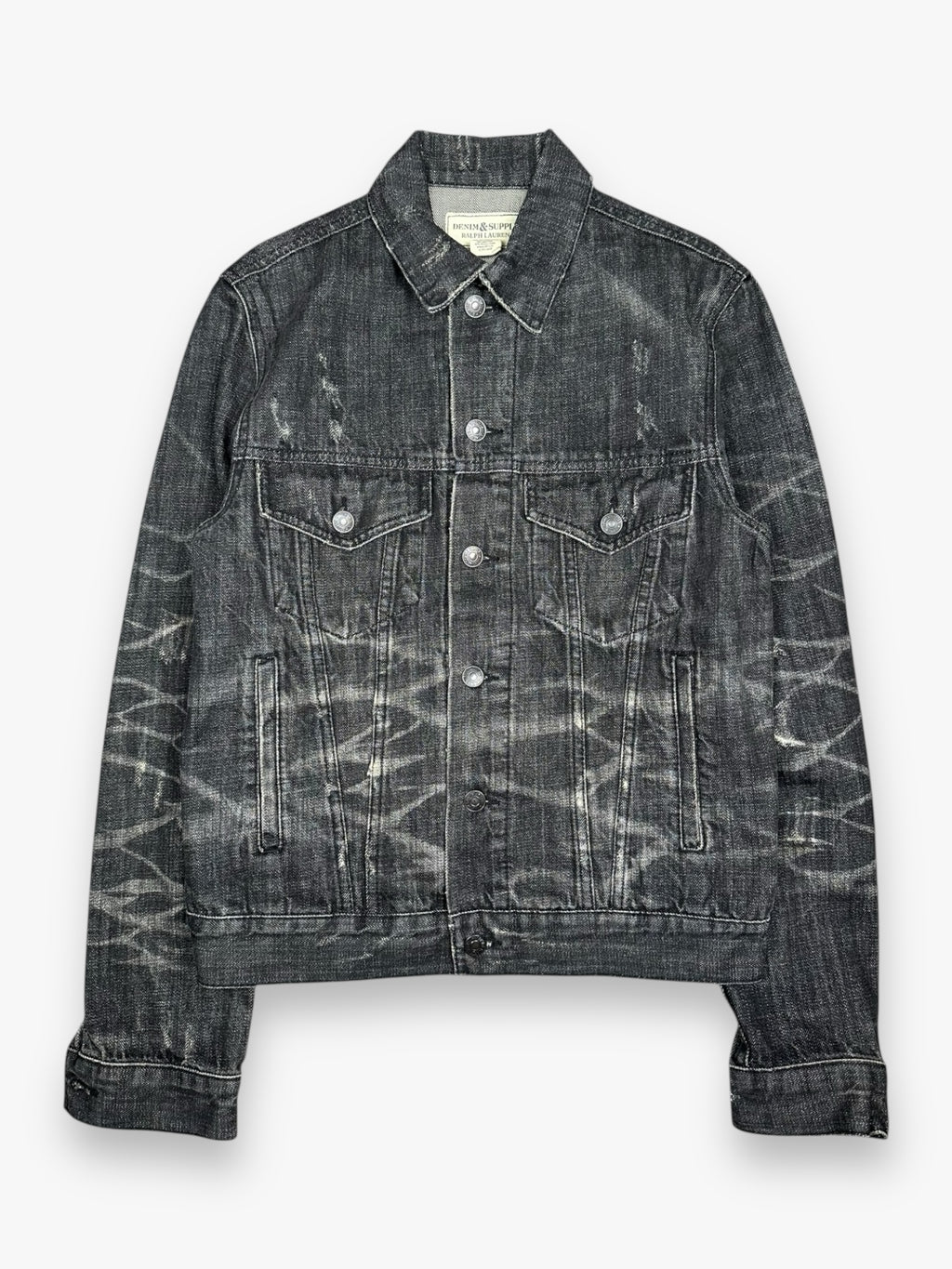 Ralph Lauren Denim & Supply Destroy USA Flag Denim Jacket Dark Grey