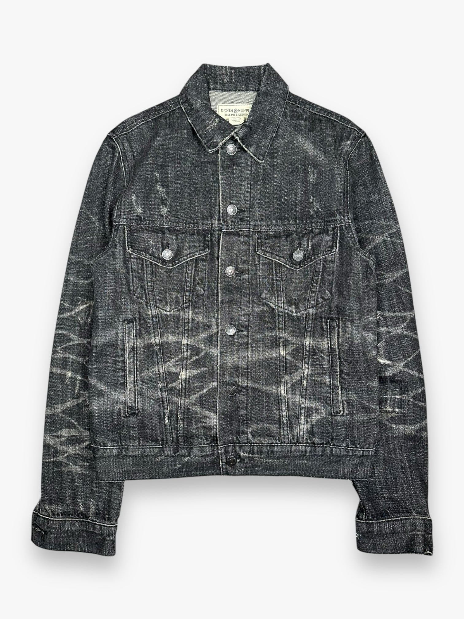 Ralph Lauren Denim & Supply Destroy USA Flag Denim Jacket Dark Grey