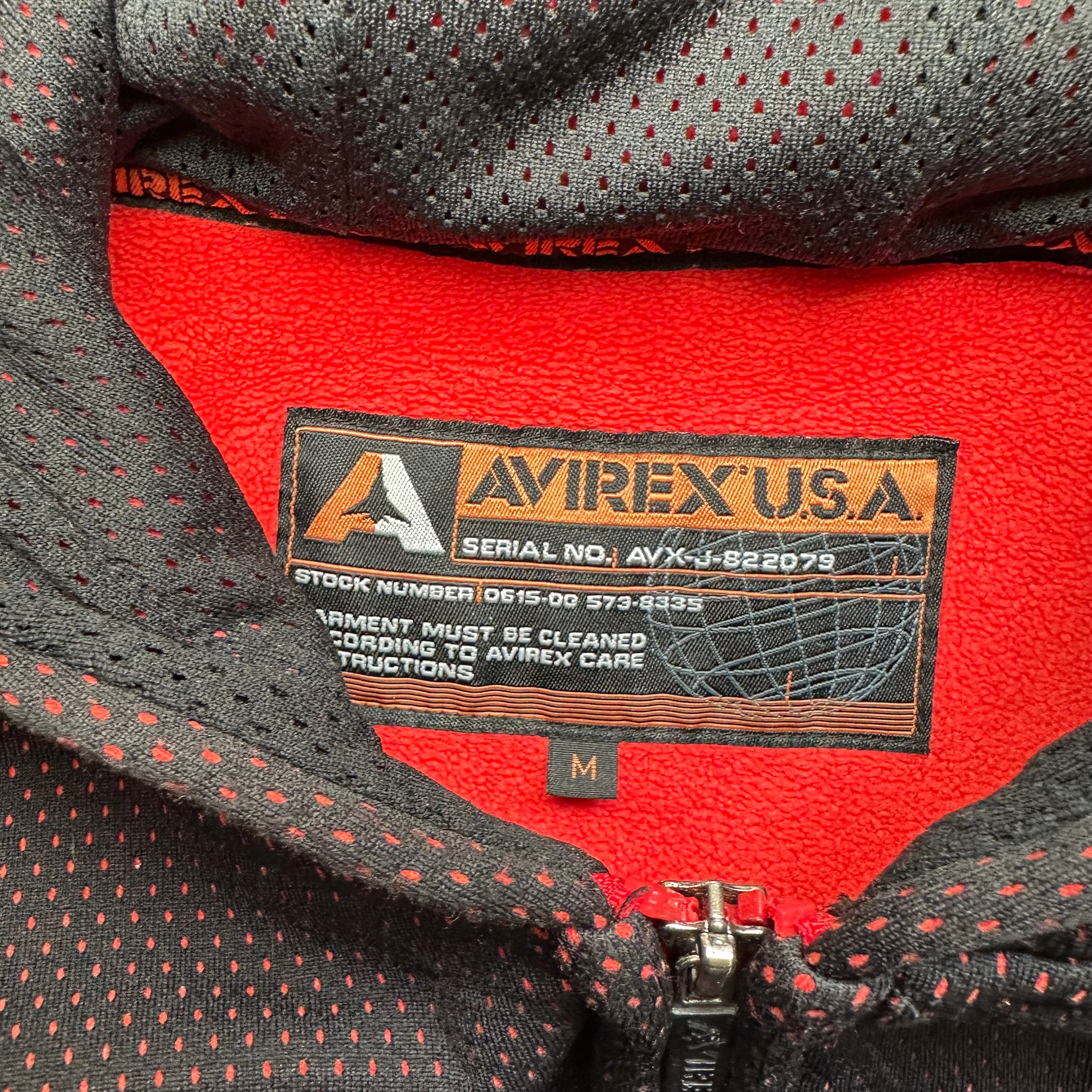 Sweatshirt Hoodie Zip Up Avirex Perforated Black Red vintage