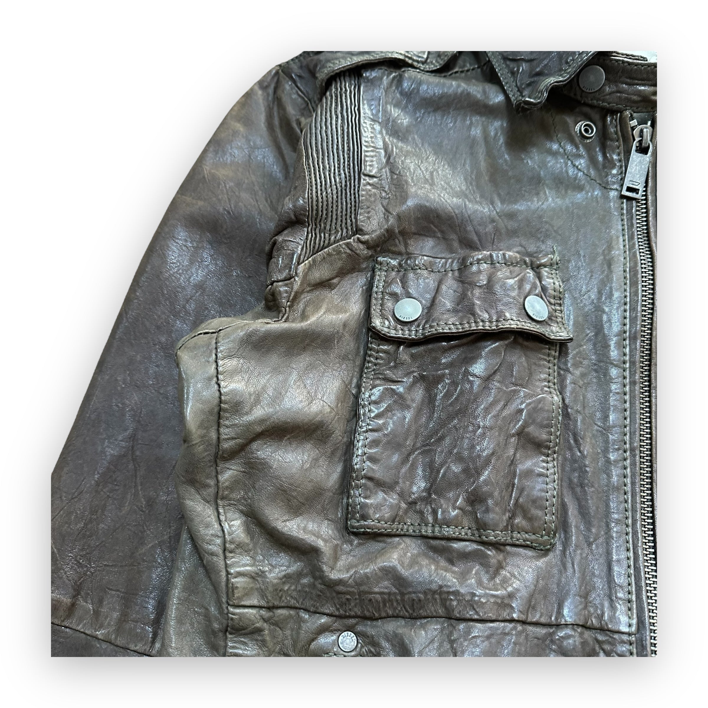 Jacket Diesel Leather Multi Pocket Brown vintage