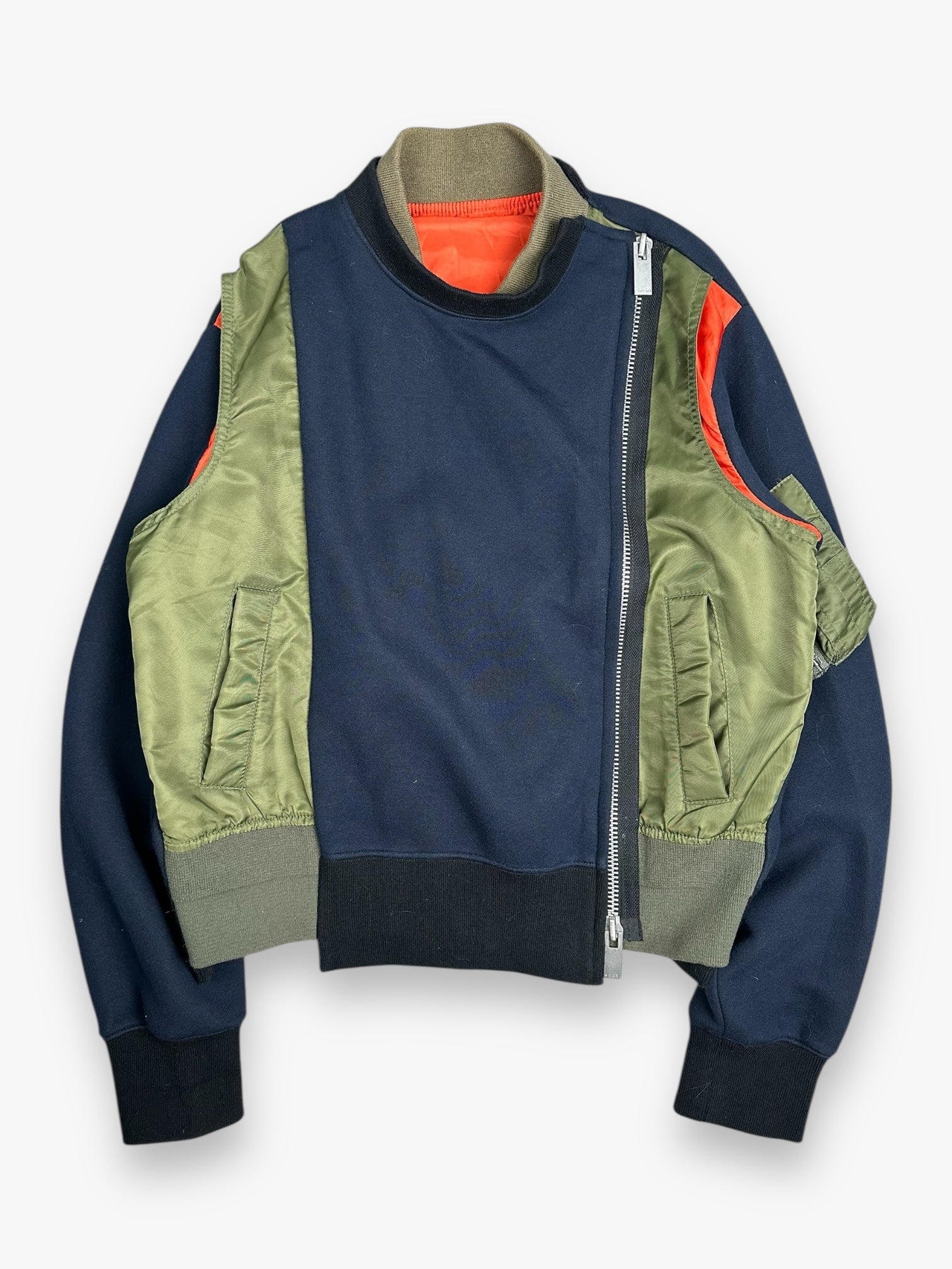 Sacai Bomber Jacket Hybrid Off Center Zip Navy