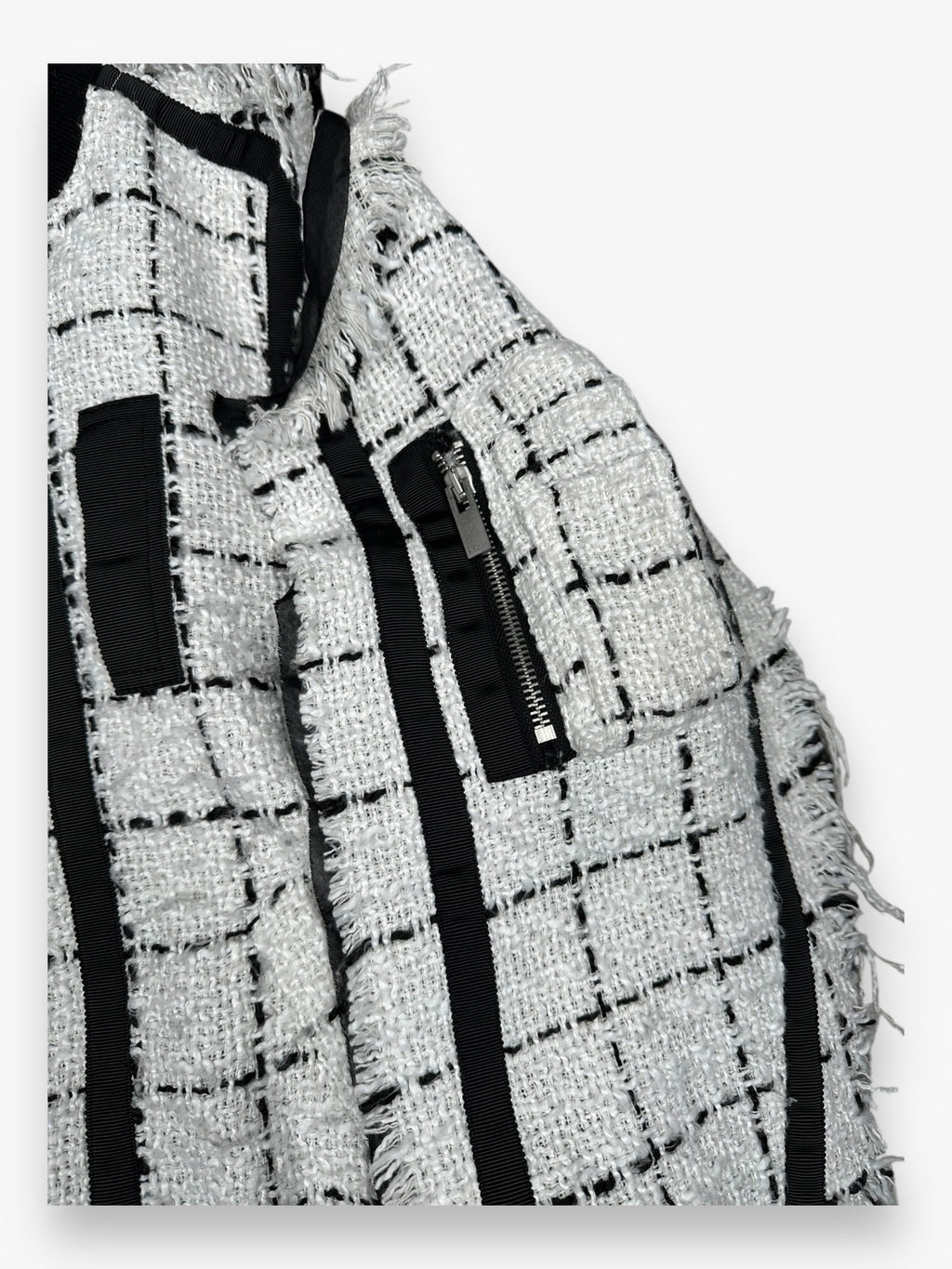 Sacai Bomber Tweed Jacket White Black SS18