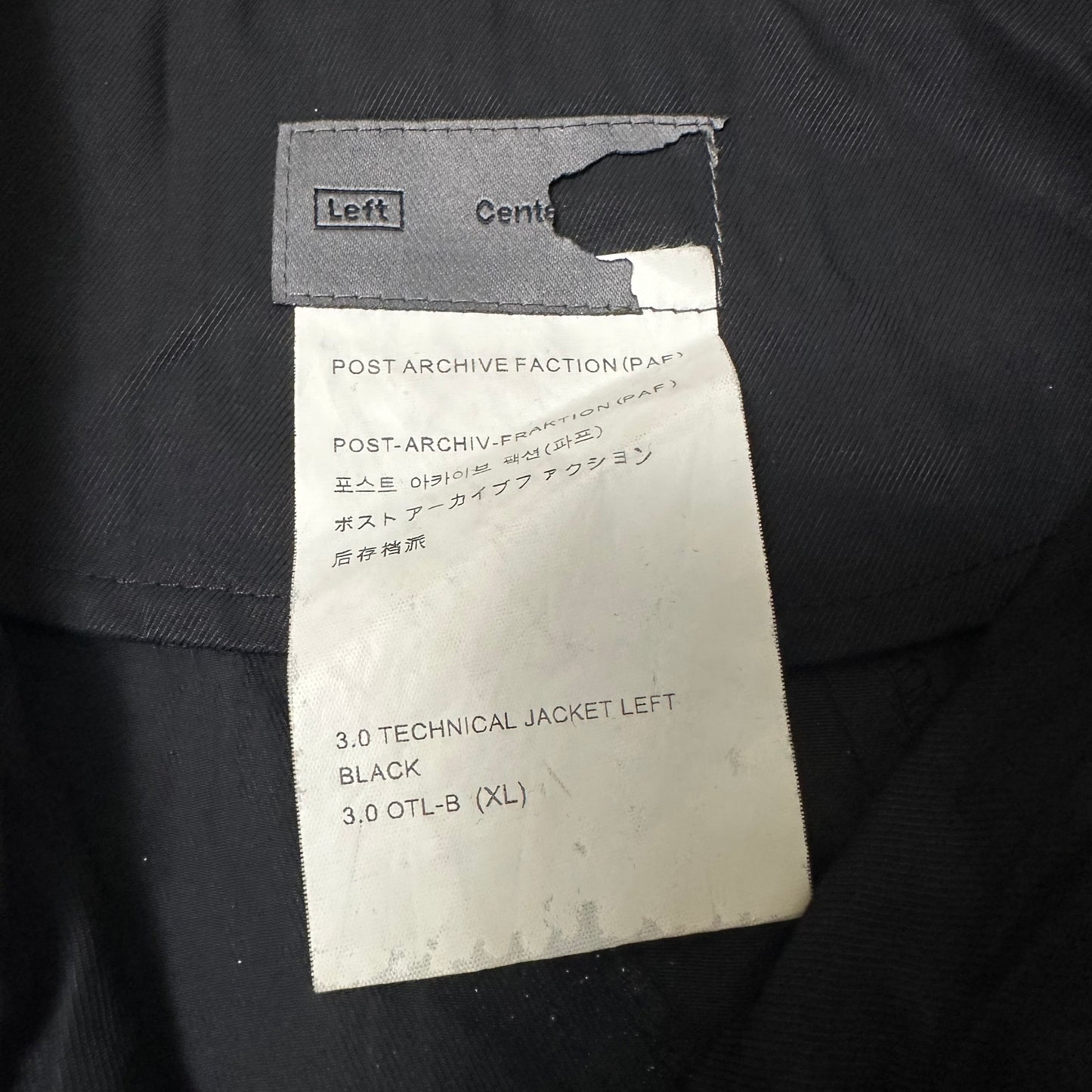 Jacket PAF (Post Archive Faction) 3.0 Technical Left Black (XL)