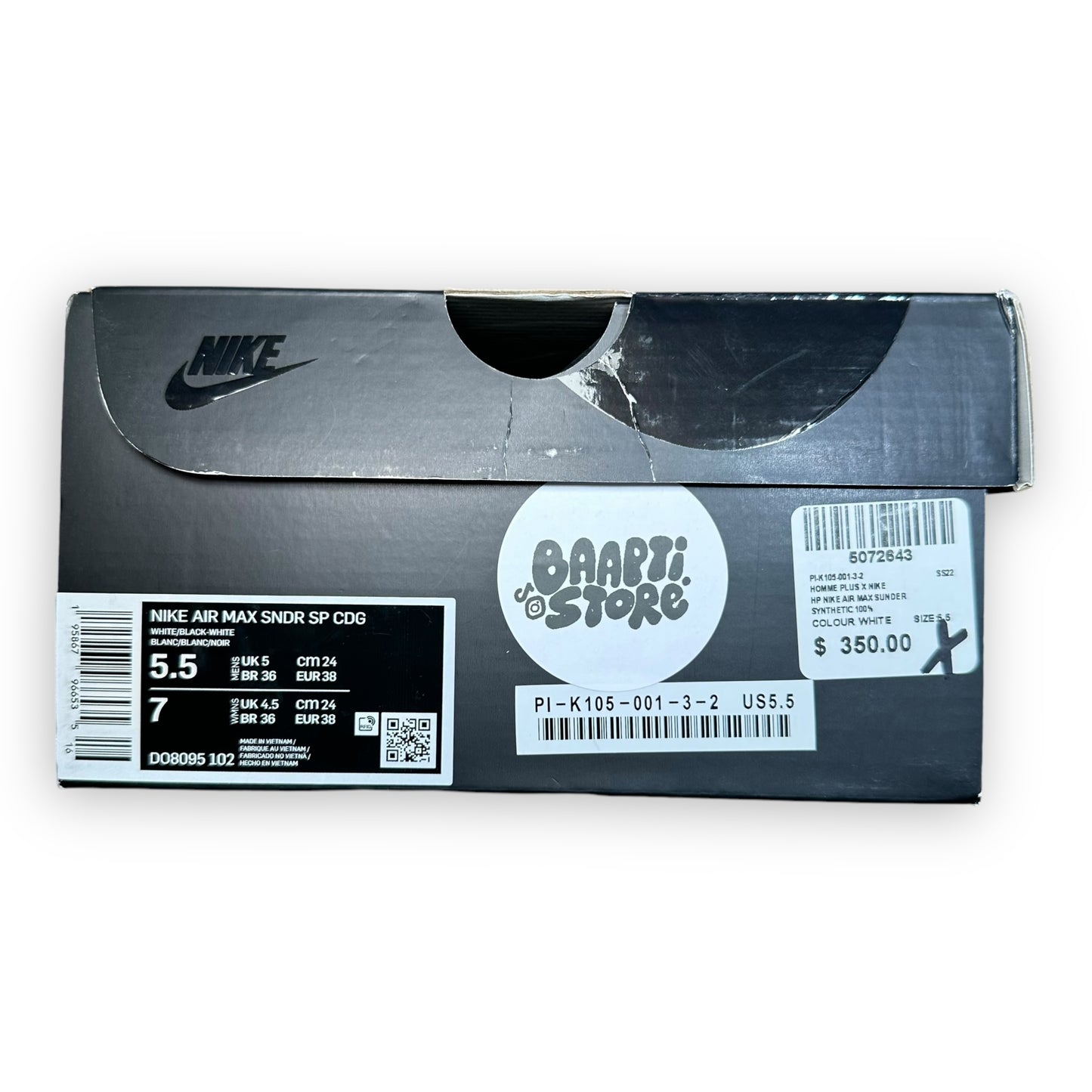 EU38 - US5.5 - UK5 • Air Max Sunder Comme des Garcons White