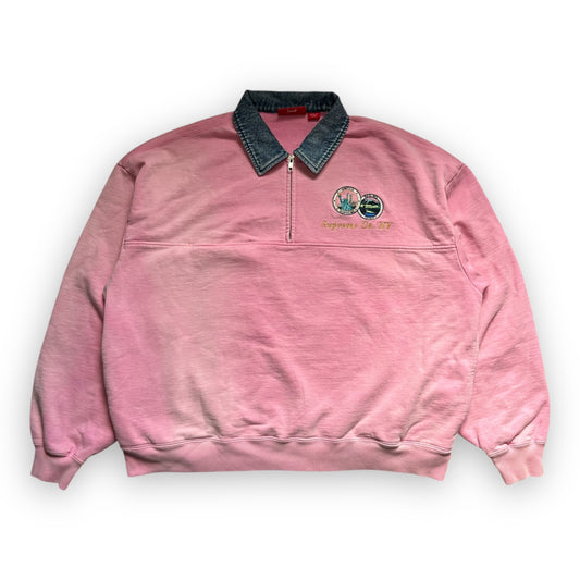 Sweatshirt Half Zip Supreme Denim Collar Pink SS23 (M)