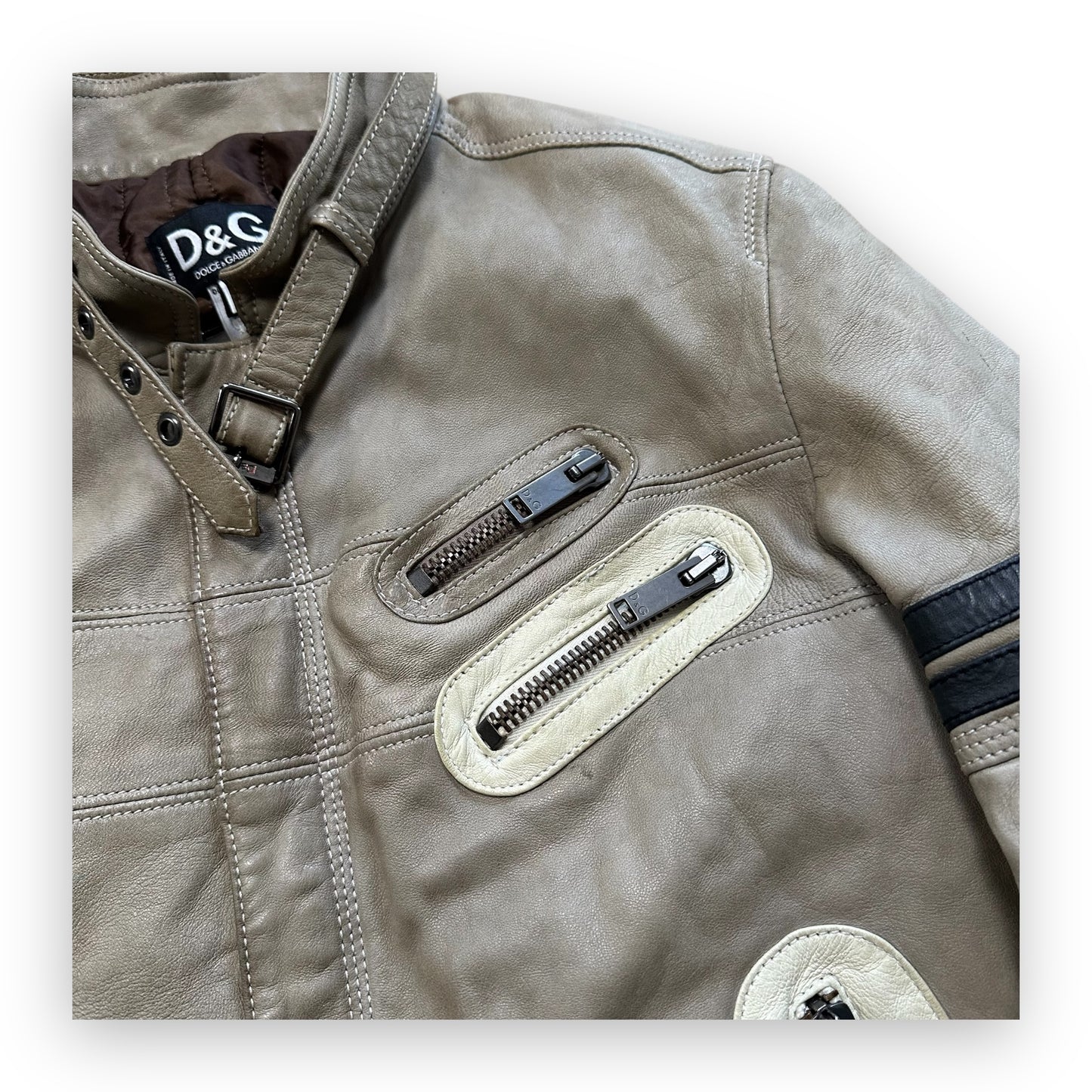 Jacket Dolce & Gabbana Leather Astro Biker Cafe Cream FW04 (S)