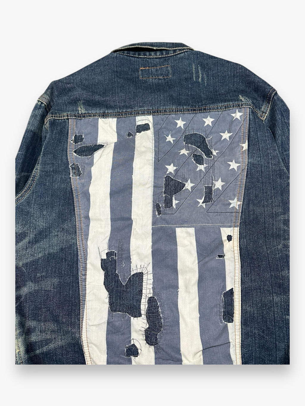 Ralph Lauren Denim &amp; Supply Destroy USA Flag Denim Jacket Blue