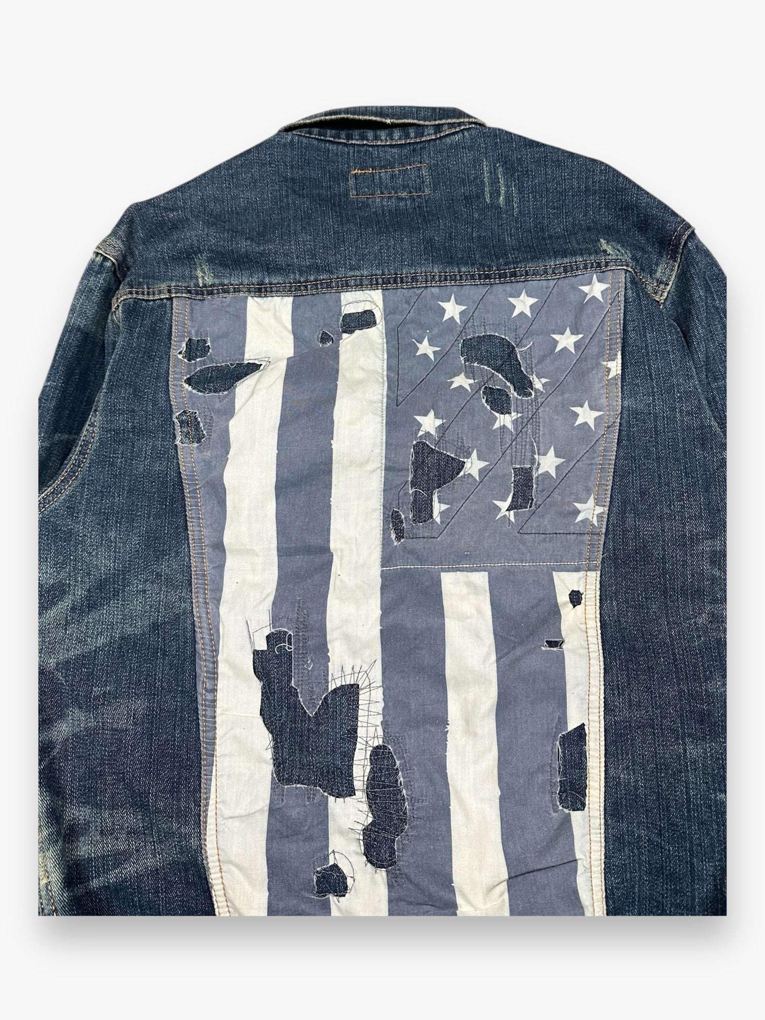 Ralph Lauren Denim &amp; Supply Destroy USA Flag Denim Jacket Blue