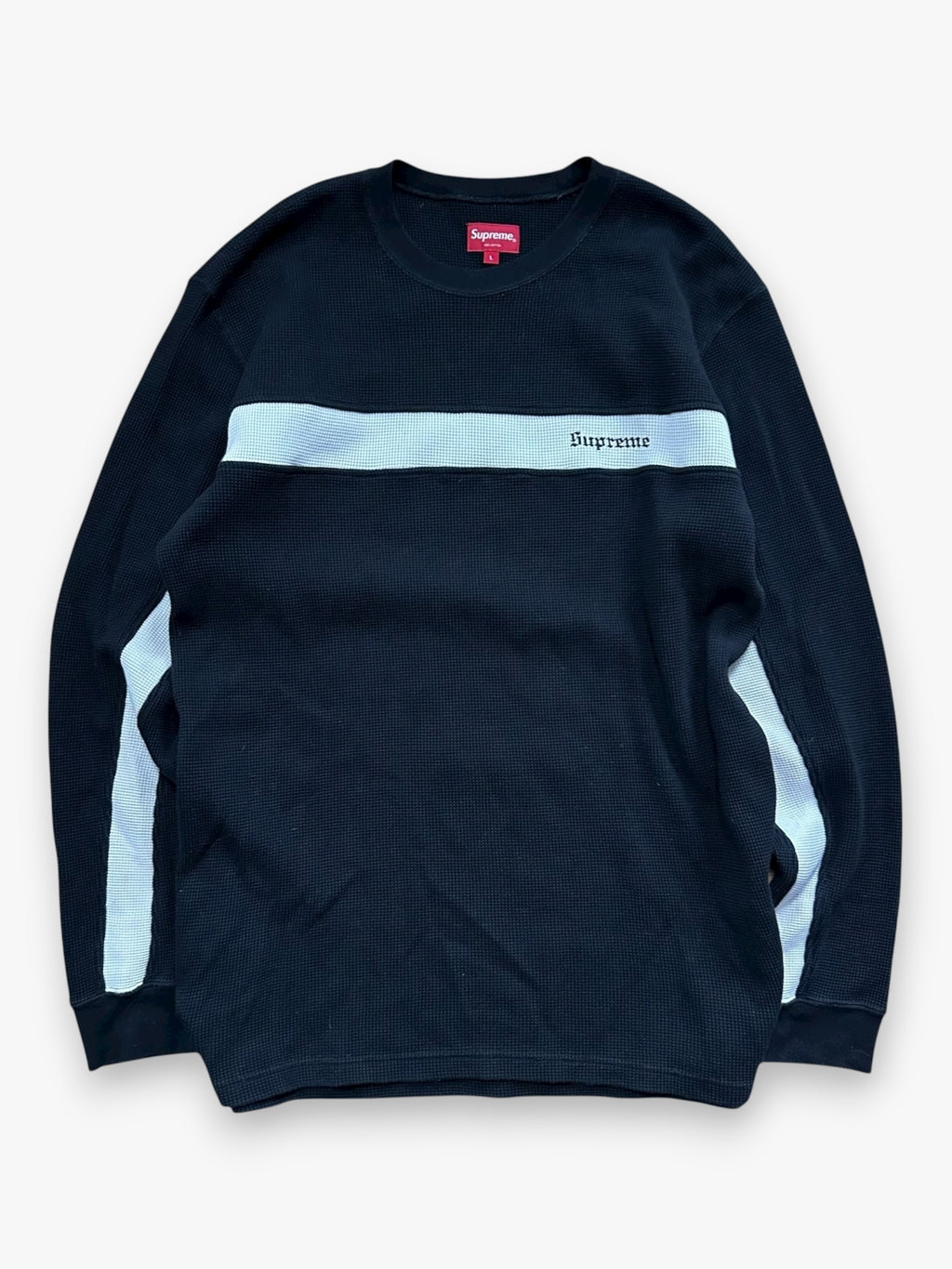 Sweatshirt Crewneck Supreme Panel Stripe Waffle Thermal Black SS20