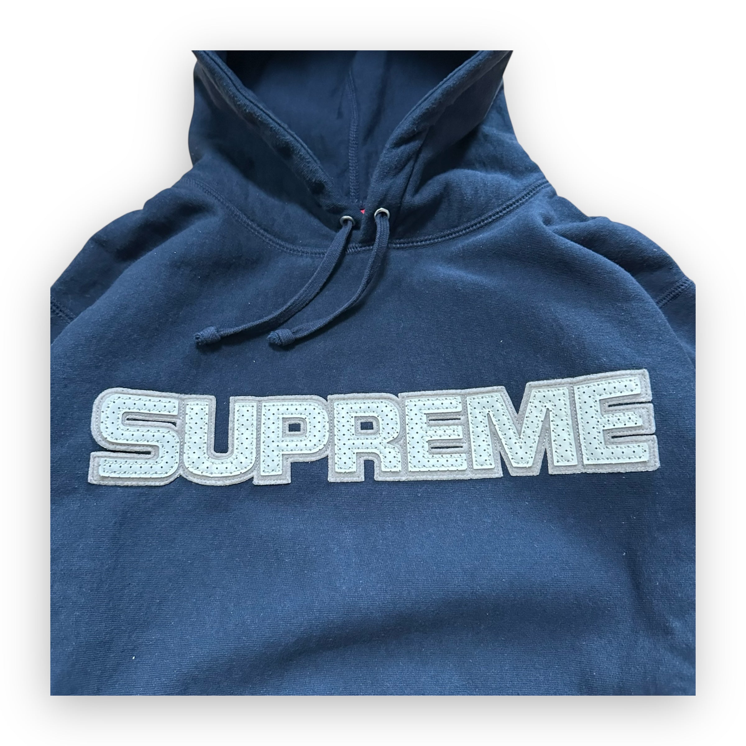 Sweatshirt Hoodie Supreme Perforated Leather Navy FW18