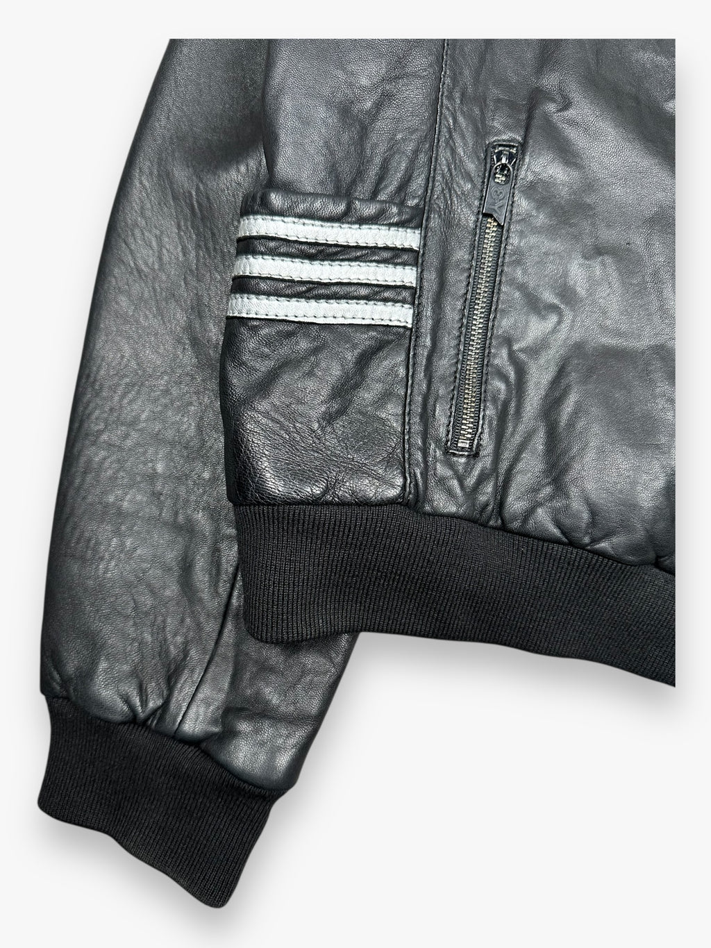 Y-3 Hooded Zip Up Leather Jacket Black Silver vintage