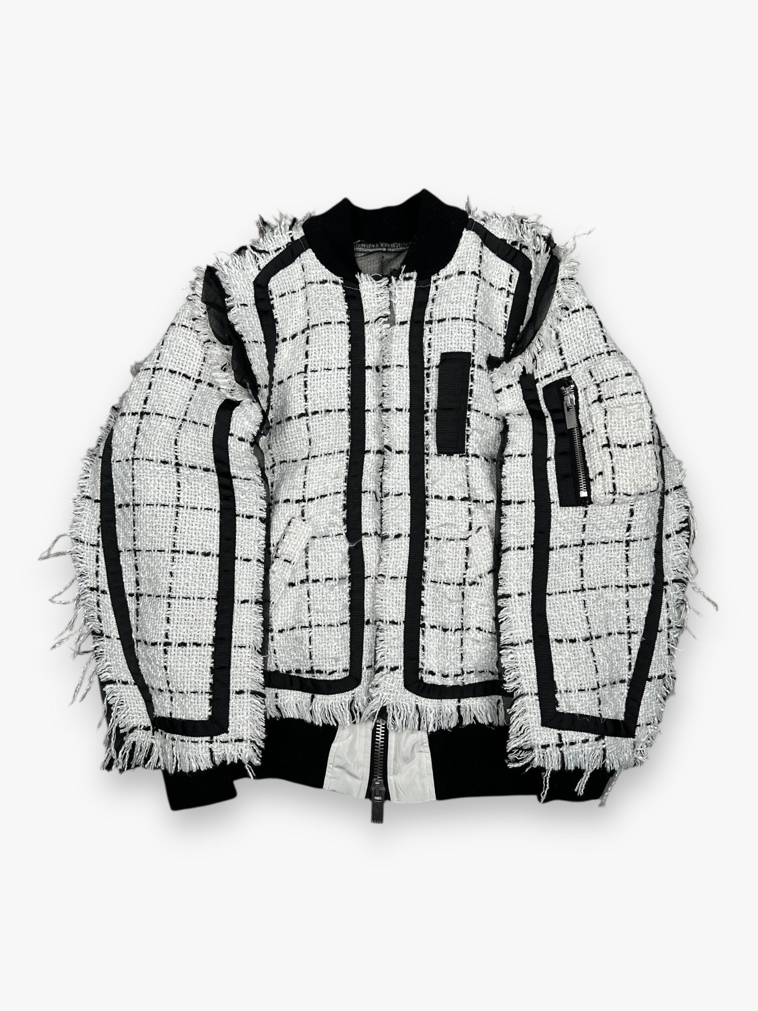Sacai Bomber Tweed Jacket White Black SS18