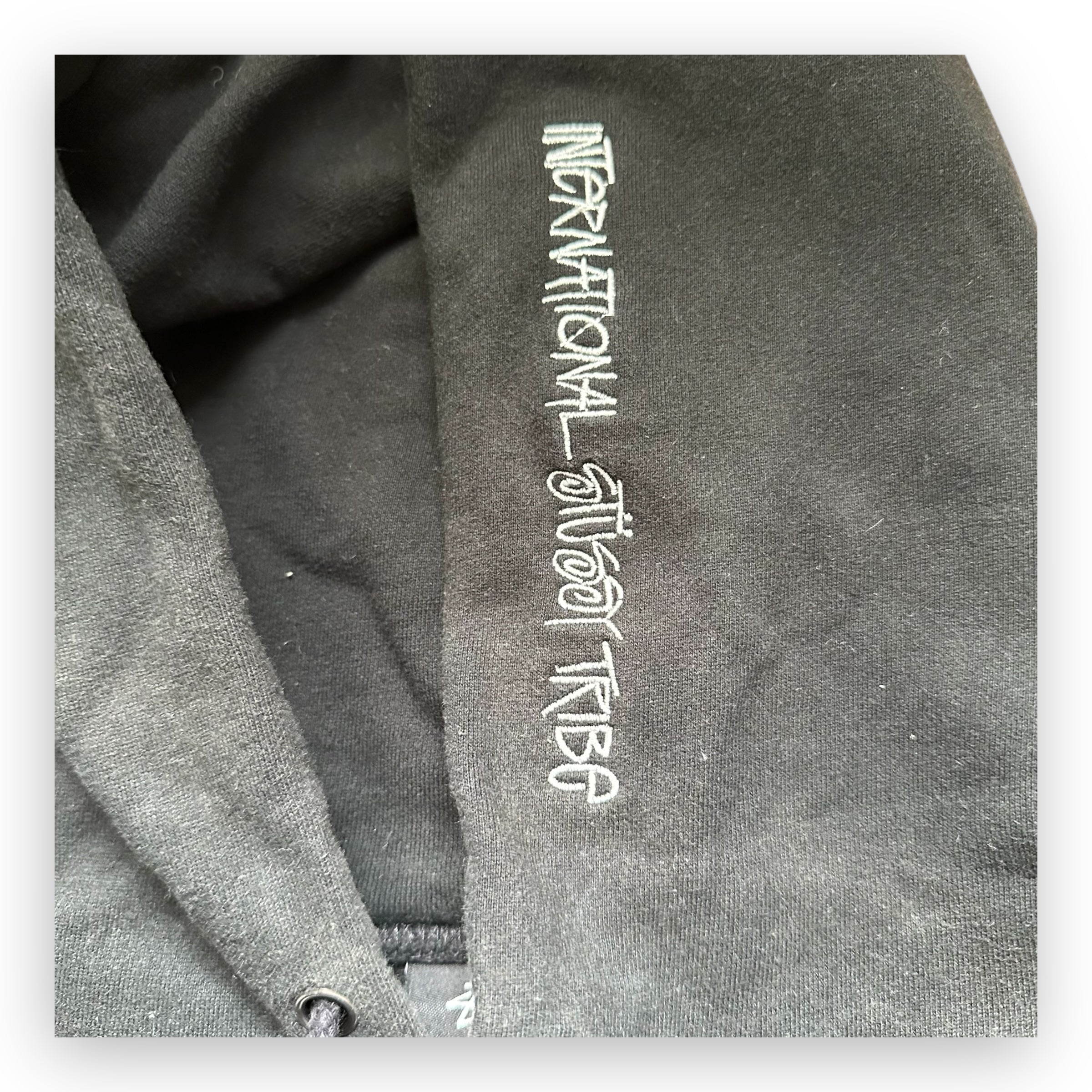 Stussy International Chenille Black Hoodie Sweatshirt (S)