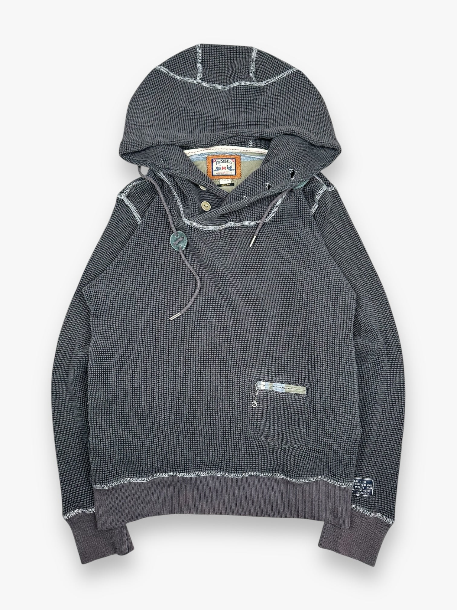Diesel Waffle Hooded Sweatshirt Grey vintage