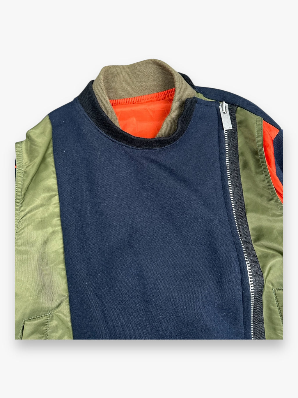 Sacai Bomber Jacket Hybrid Off Center Zip Navy