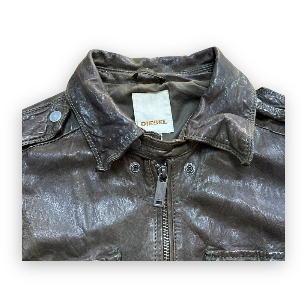Jacket Diesel Leather Multi Pocket Brown vintage