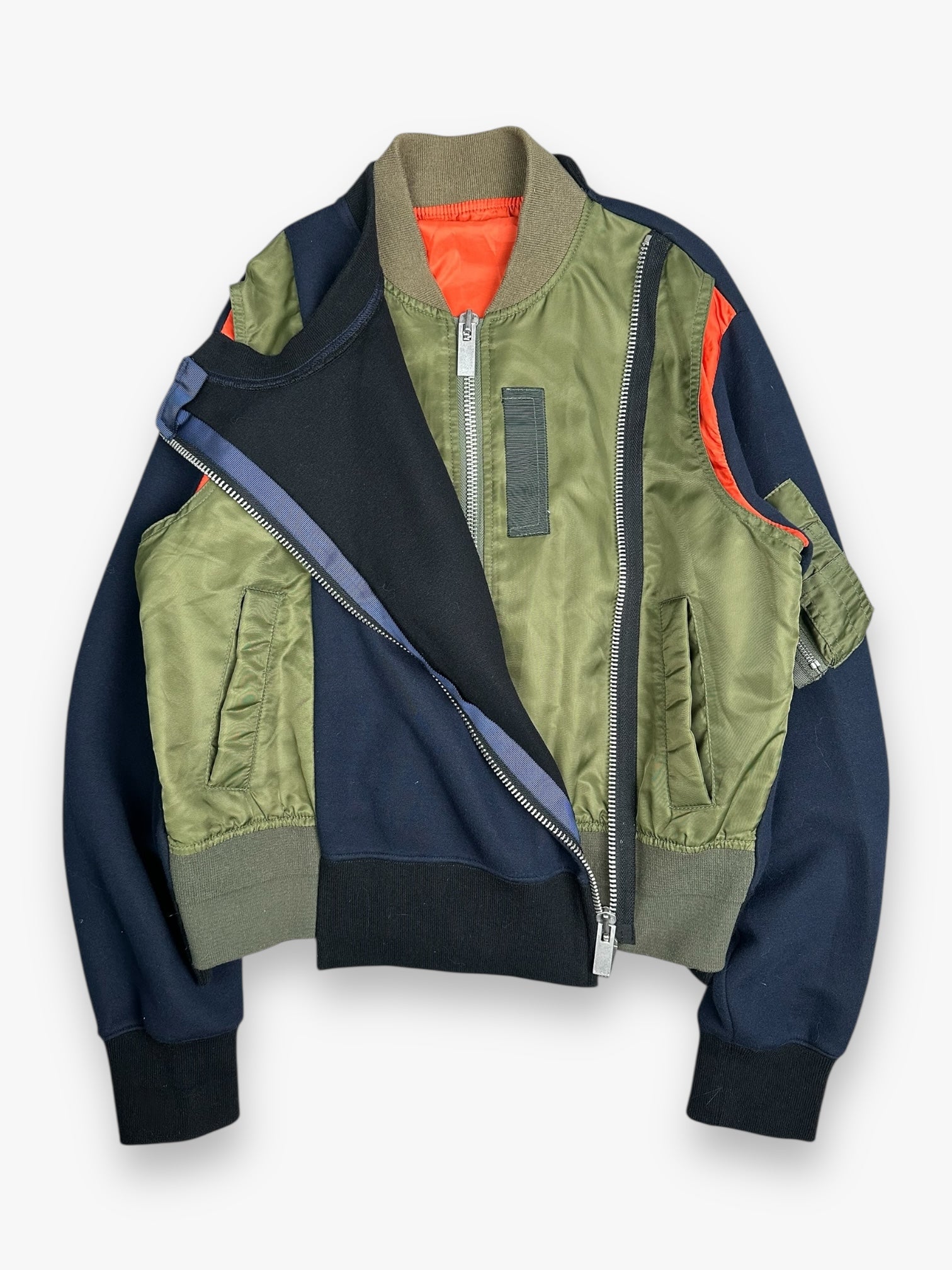 Sacai Bomber Jacket Hybrid Off Center Zip Navy