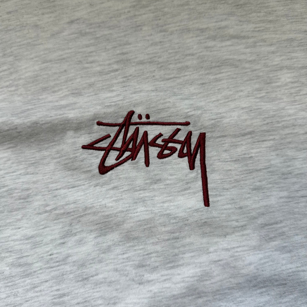 Tee Stussy Embroidered Burgundy Logo Ash Grey