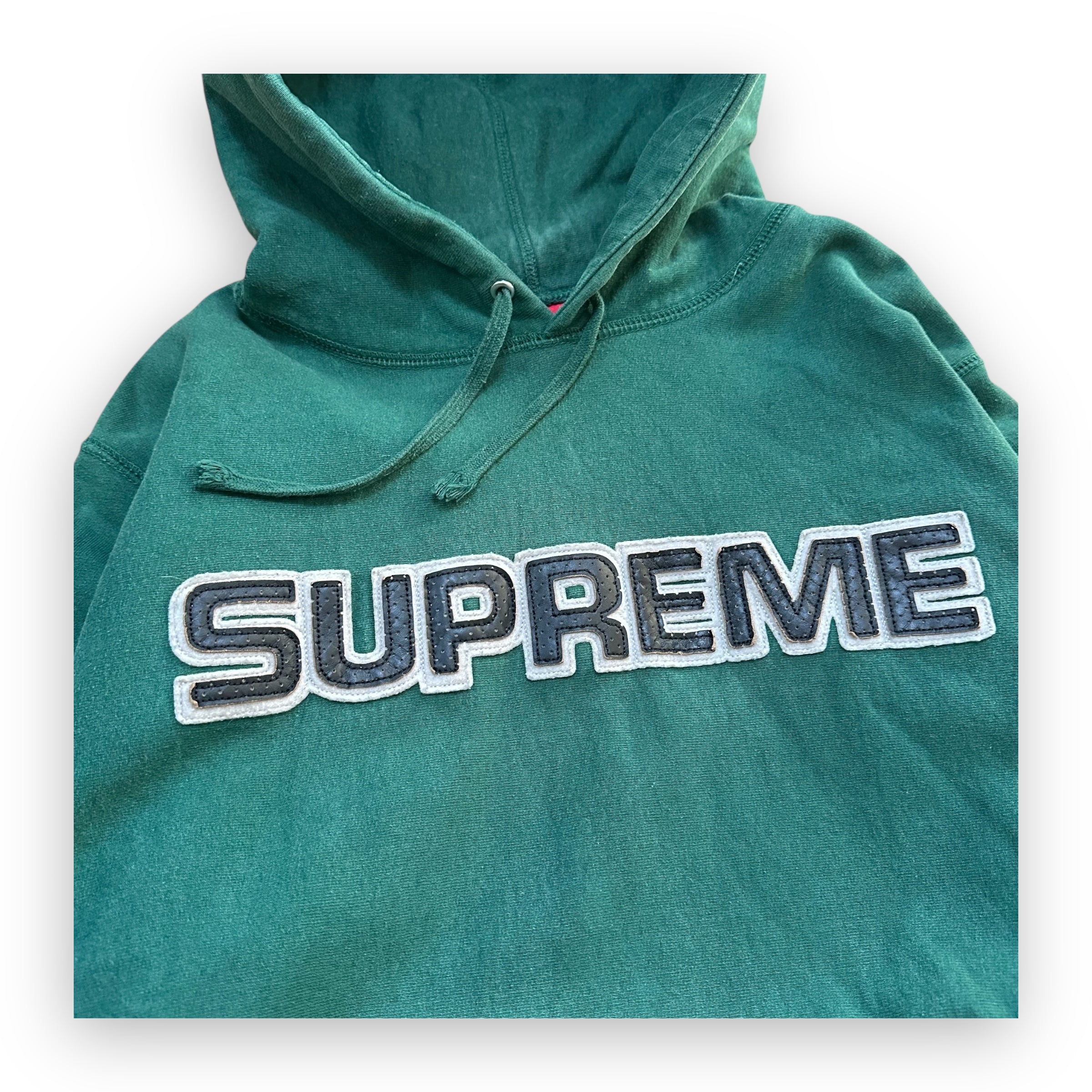 Sweatshirt Hoodie Supreme Perforated Leather Dark Green FW18