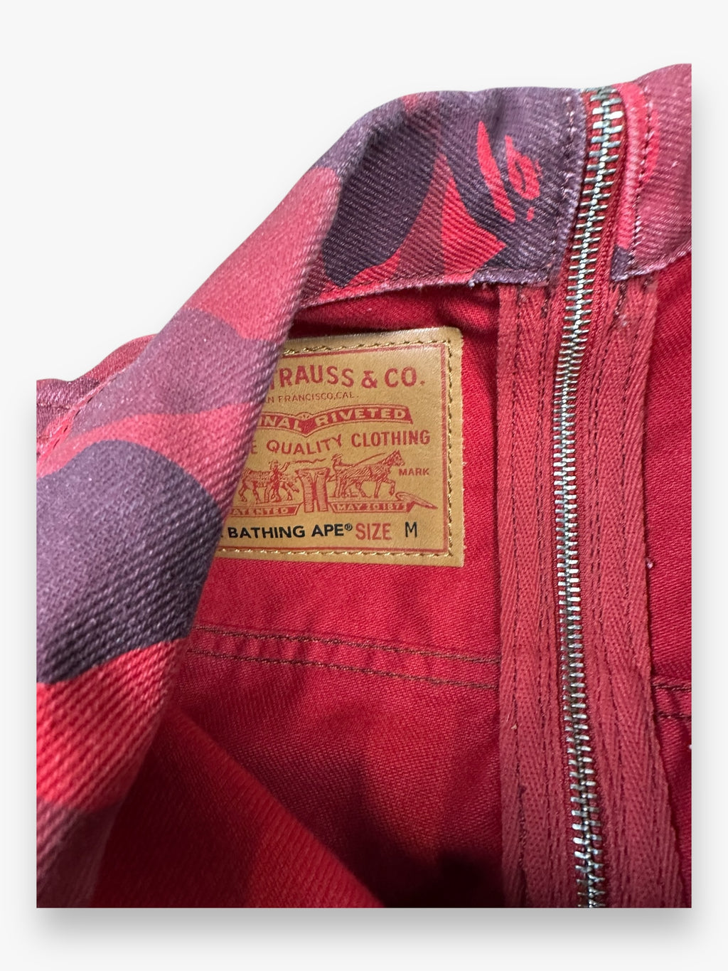 BAPE Levi’s Zip Denim Jacket Red Camo SS21