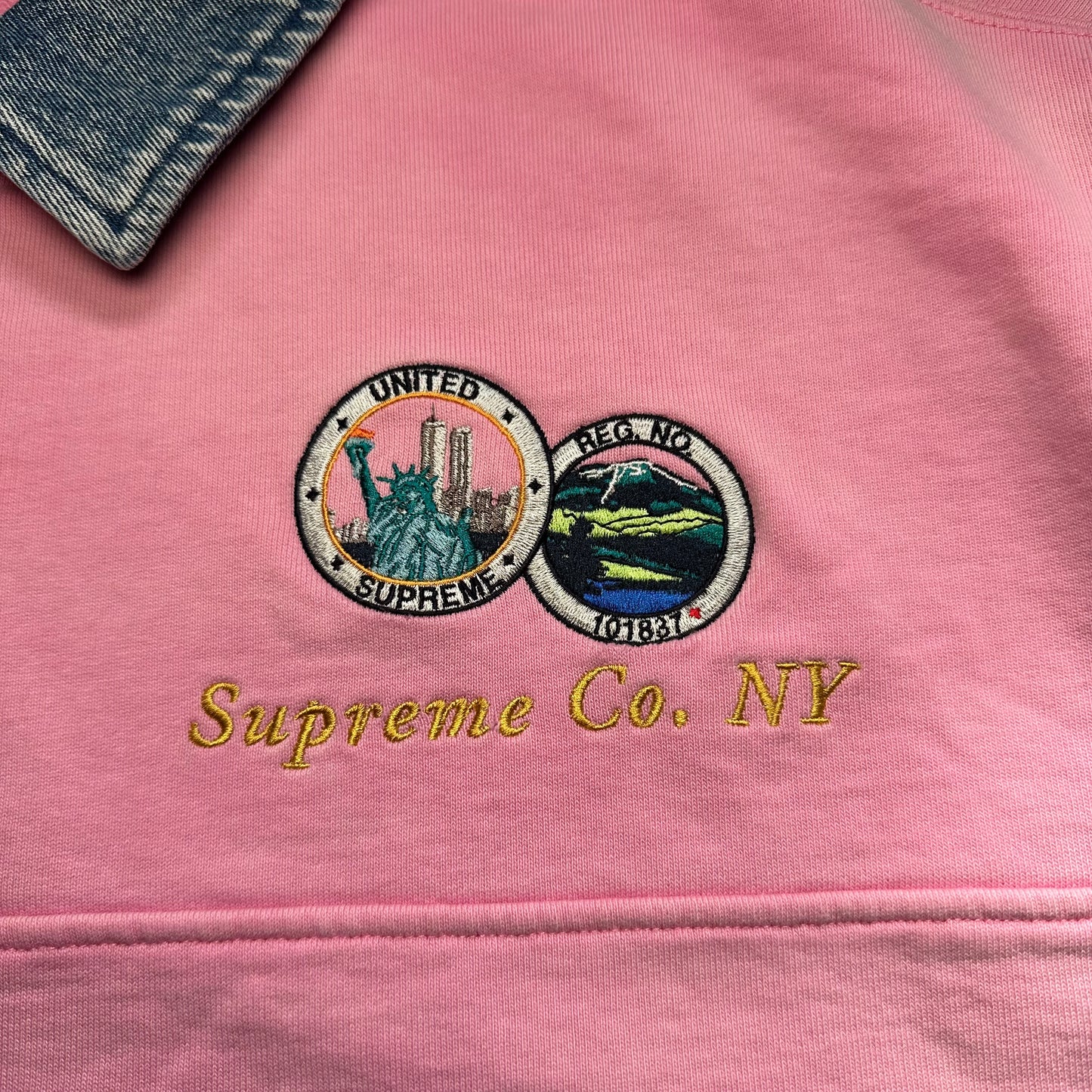 Sweatshirt Half Zip Supreme Denim Collar Pink SS23 (M)